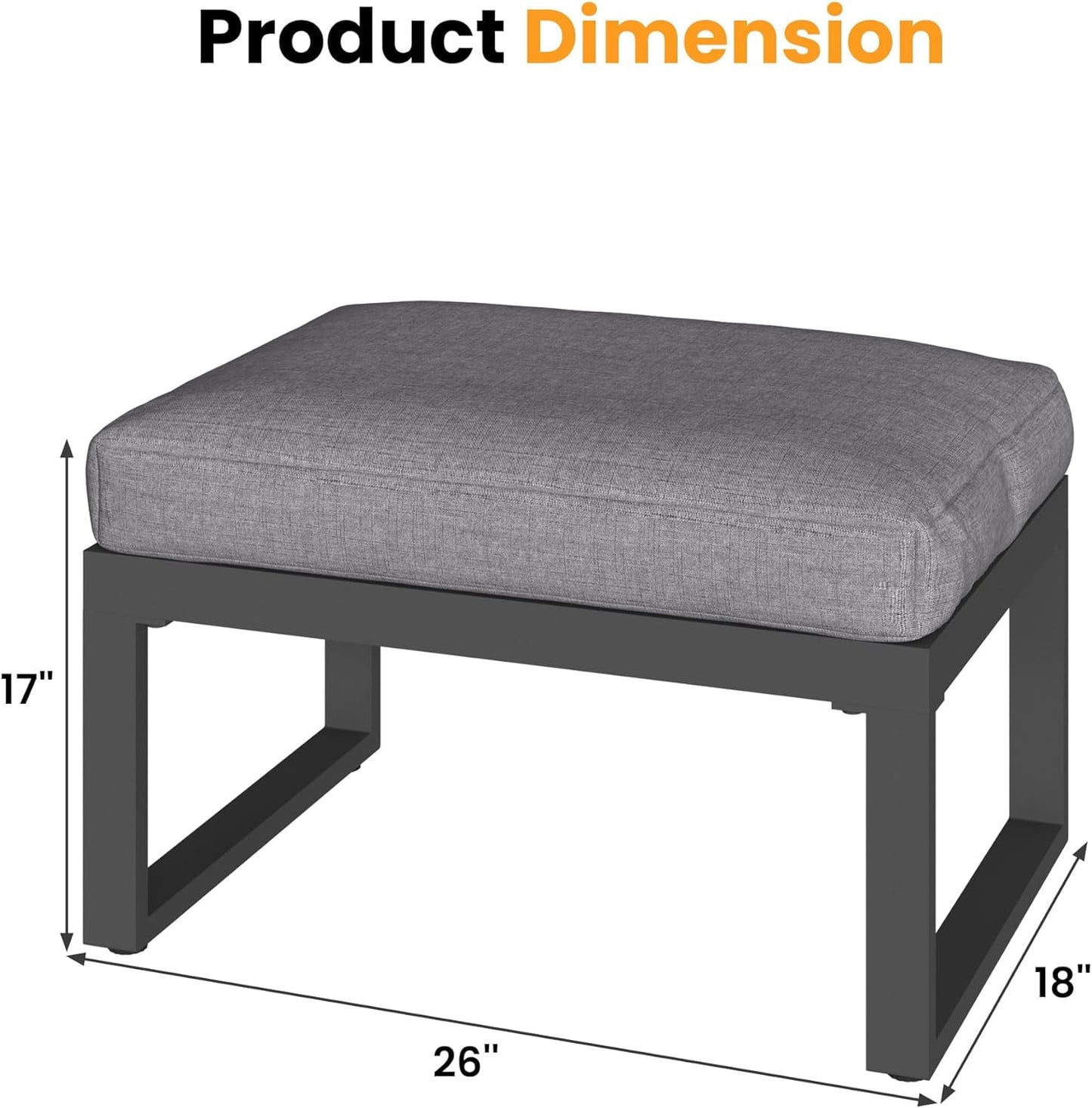 Royalcraft 2 Pieces Aluminum Outdoor Patio Ottoman Set, Outdoor Foot Stools with Thick Cushion, Small Seat Furniture for Porch Balcony Backyard, Grey