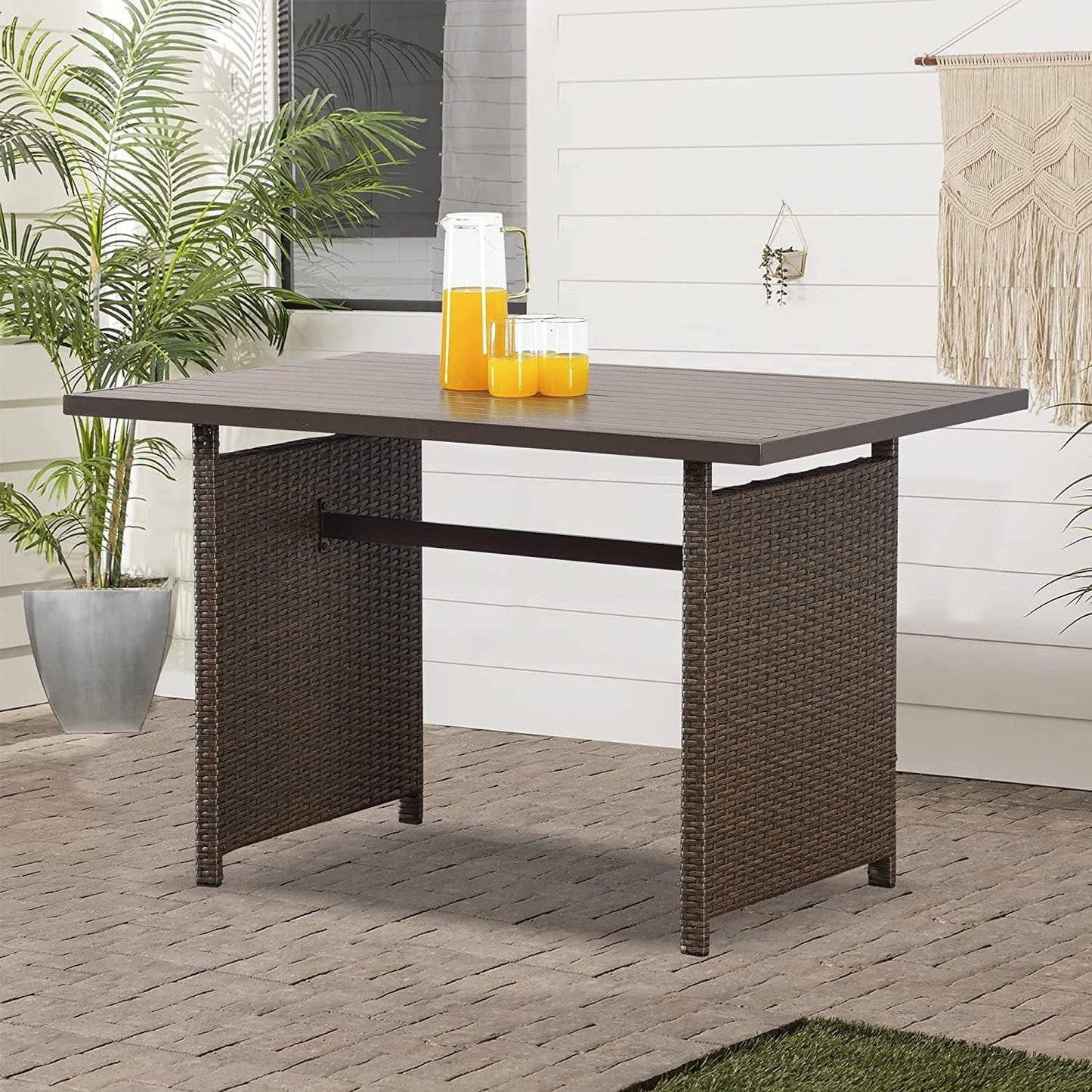 Royalcraft 7-Piece Patio Furniture with Waterproof Outdoor Coffee Table, Lightweight Aluminum Frame, Ergonomic Design, All-Weather Wicker Rattan, Non-Slip Cushions, Brown Wicker and Beige Cushion