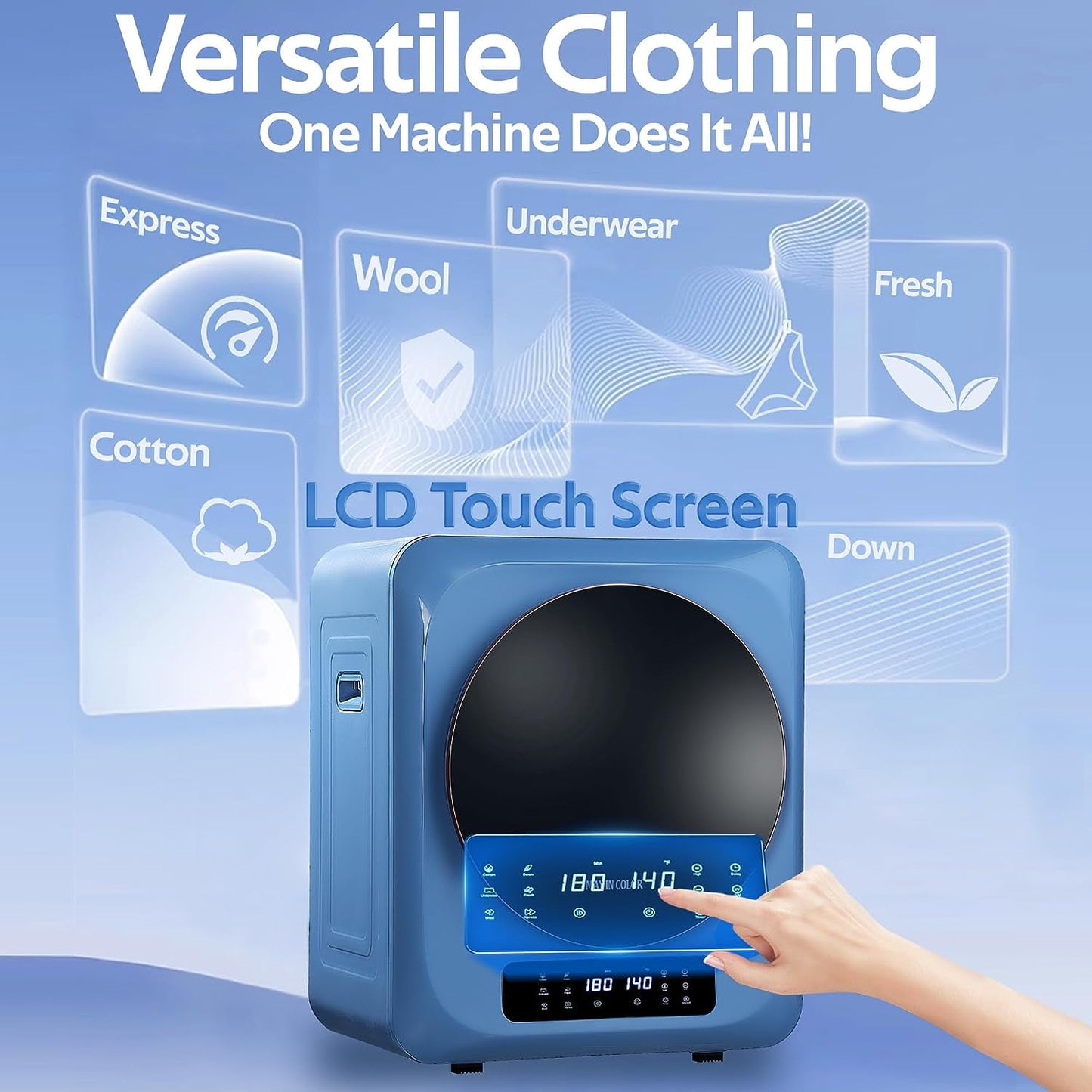Royalcraft Portable Dryer for Apartment,Front Load 120 V Electric RV with Smart Moisture Sensor,LCD Control Panel Tumble Clothes Machine Stainless Steel Drum Apartment,Dorm & Home,8.8lbs,Grey 850W
