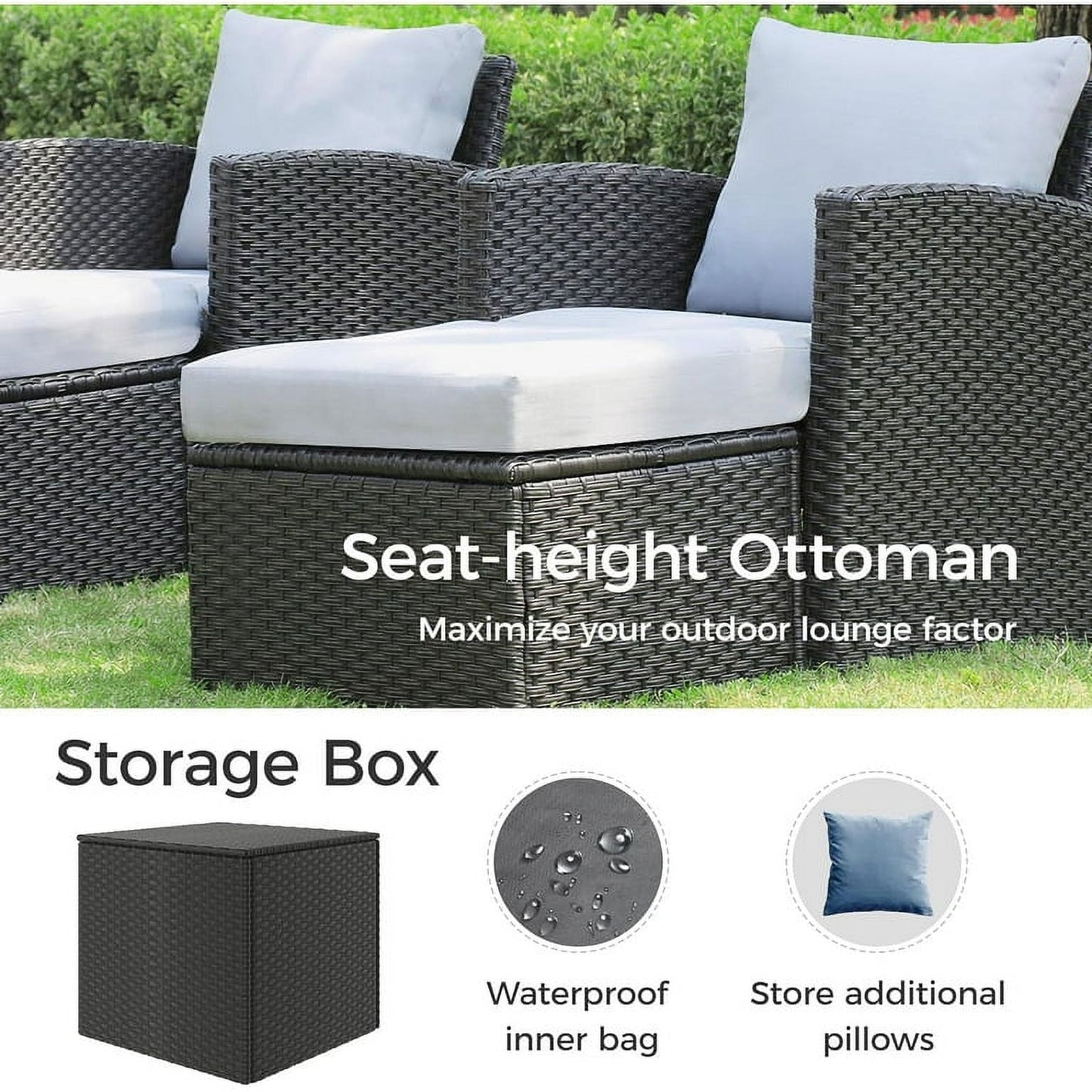 Royalcraft 9 Pieces Patio Furniture Set, All Weather PE Wicker Rattan Outdoor Sectional Sofa with Coffee Table and Navy Blue Cushion, Outdoor Furniture for Lawn Backyard Poolside Porch