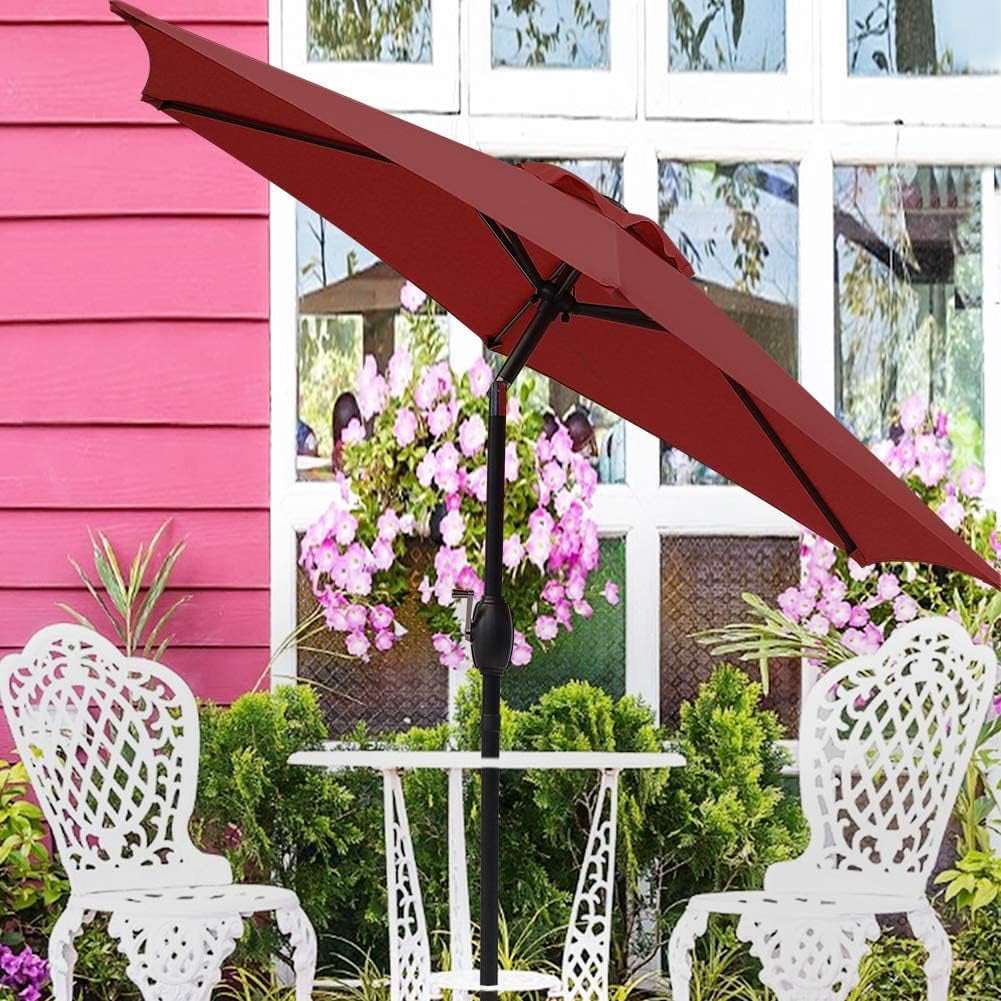 RoyalCraft 7.5 Ft Patio Umbrella Outdoor Market Table Umbrella Luxury Aluminum Pole Umbrella with Push Button Tilt and Crank, 6 Ribs, Polyester Canopy, Dark Red