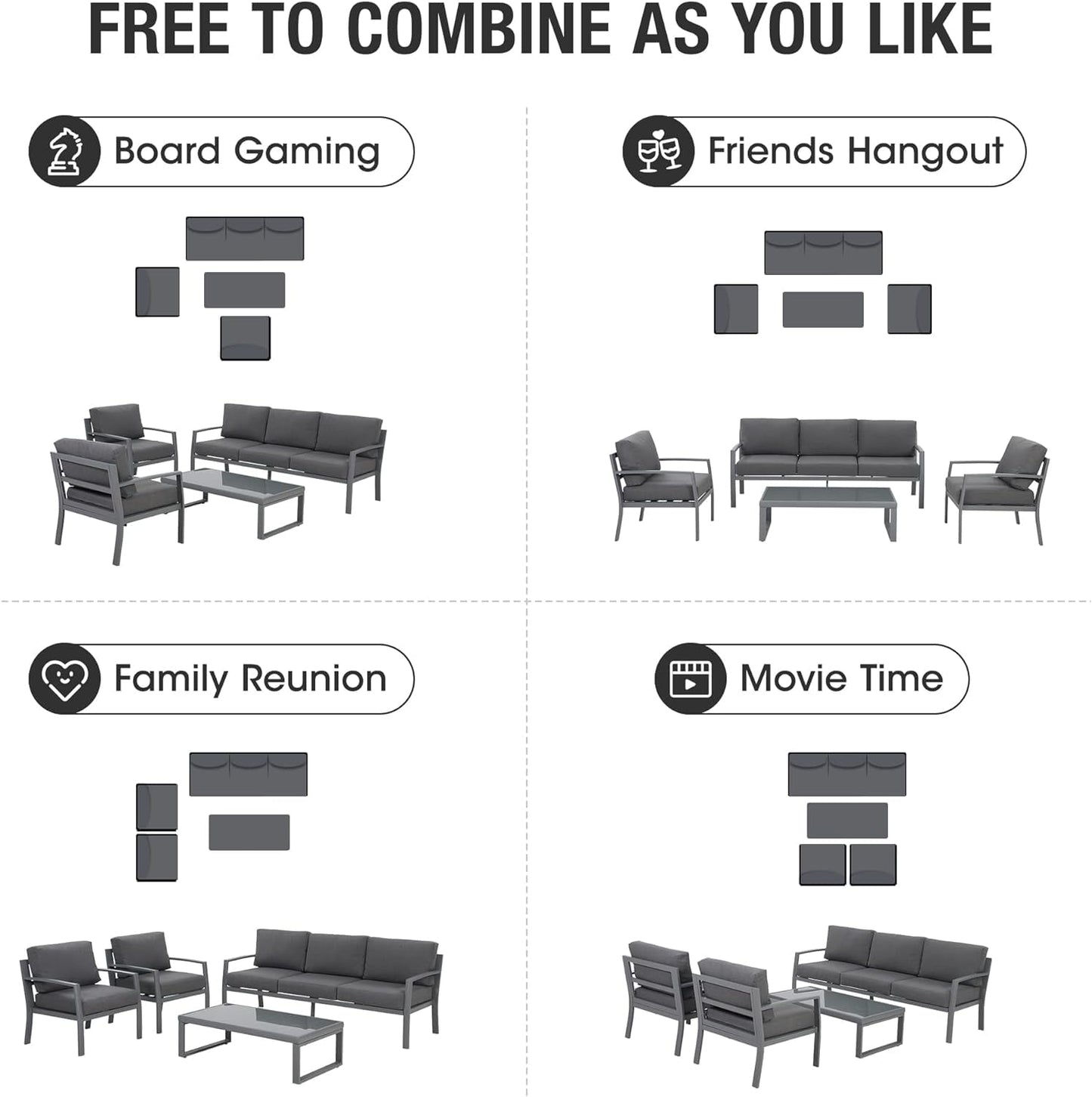 Royalcraft Aluminum Patio Furniture, Outdoor Metal Patio Furniture Conversation Set with Coffee Table, Outside Patio Sofa Sets with Cushion for Balcony Backyard Garden, Beige