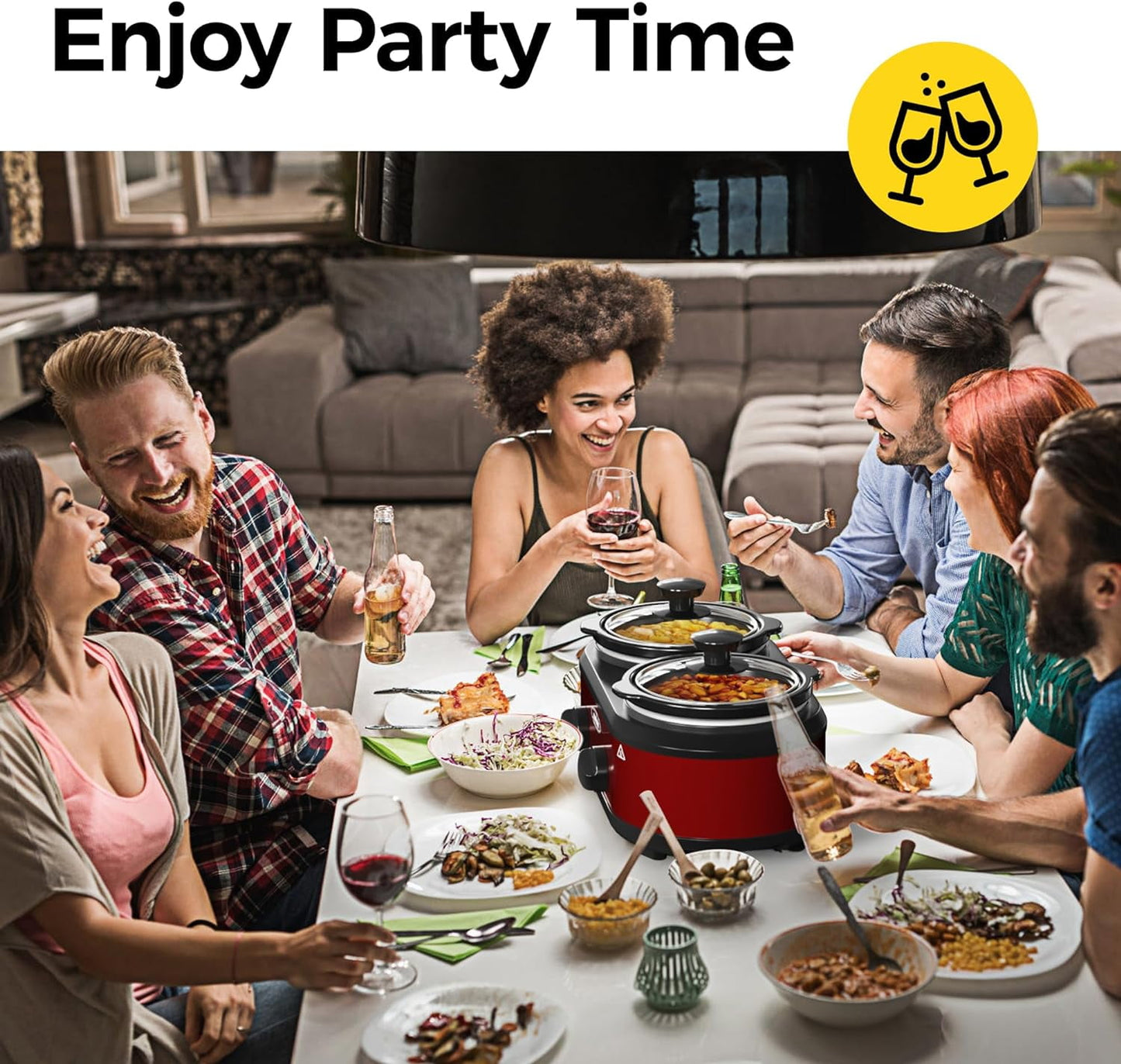 Triple Slow Cooker with 3 Spoons, 3 Pot 1.5 Quart Oval Crock Food Warmer Buffet Server, Stainless Steel