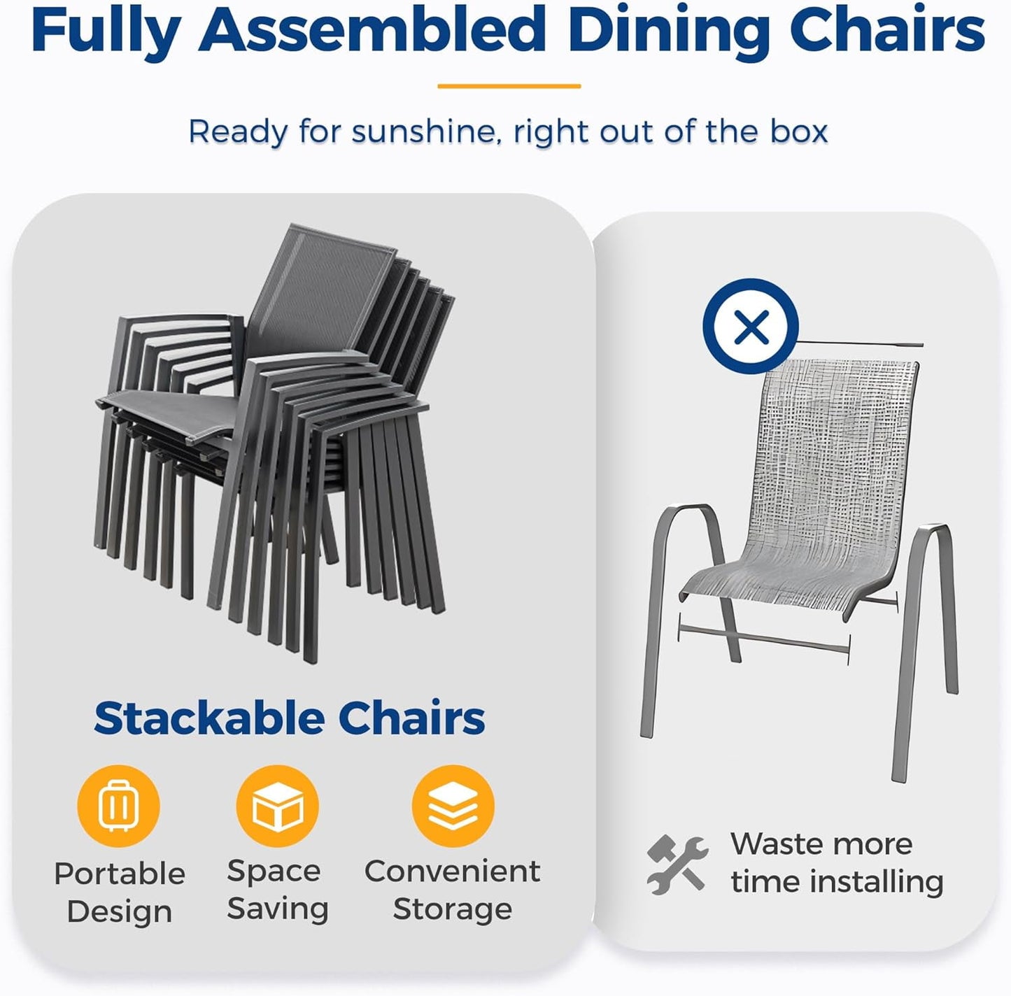 Superjoe Outdoor Patio Aluminum Dining Chairs Set of 4, Outside Stackable Furniture for Lawn, Balcony, Quick-Drying Textilene Fabric, Grey