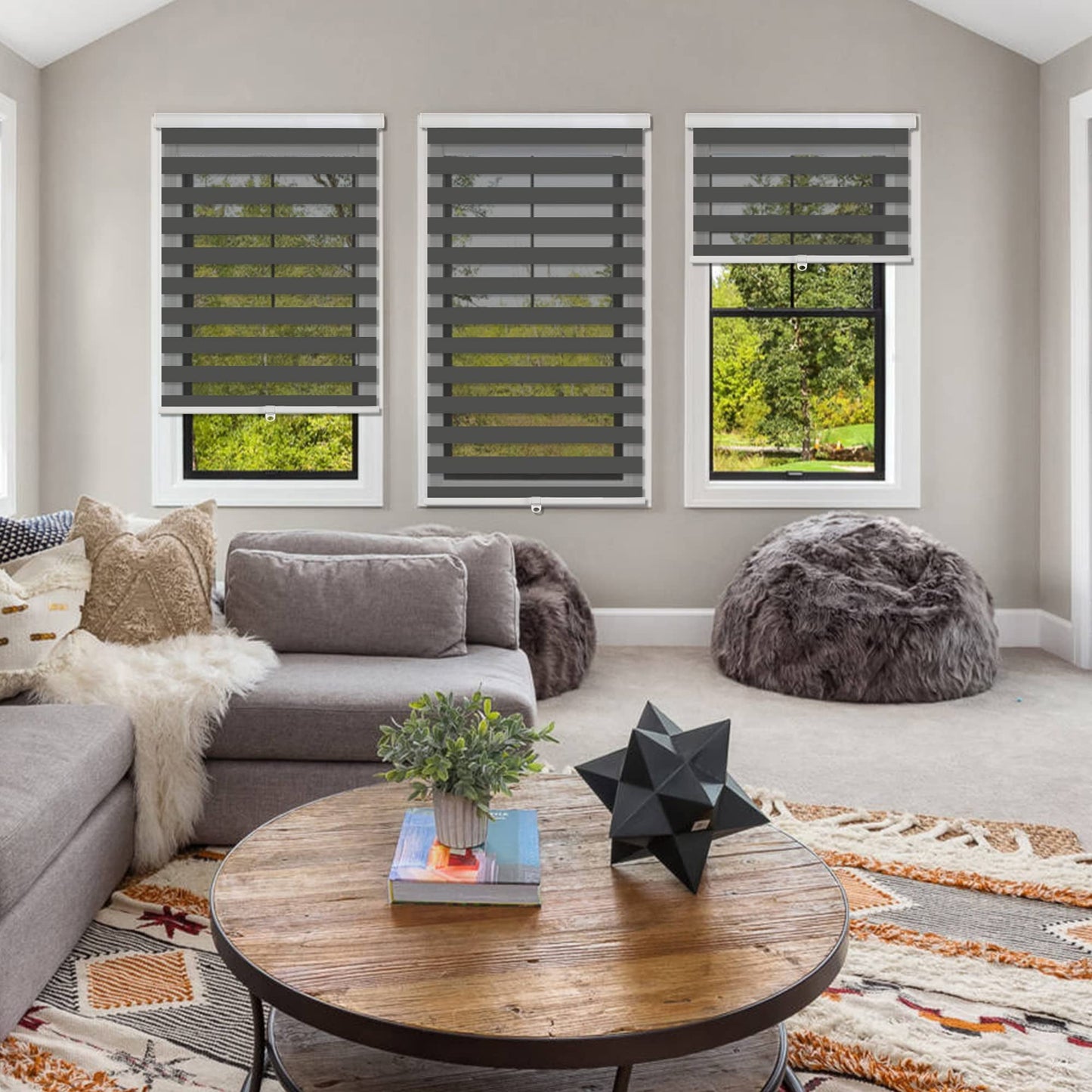 Royalcraft Cordless Zebra Blinds for Windows,36" W x 72" H White Dual Layer Zebra Roller Shades Blinds for Windows, Sheer or Privacy Light Control, Day and Night Window Shades for Living Rome, Office