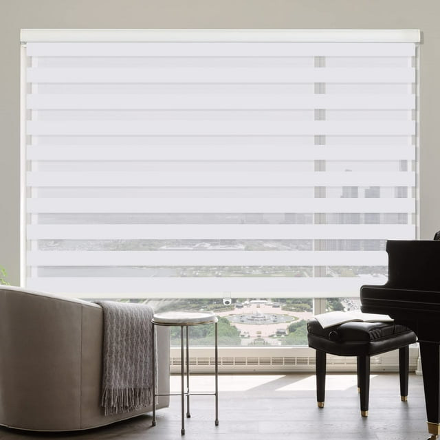 Royalcraft Cordless Zebra Blinds for Windows,36" W x 72" H White Dual Layer Zebra Roller Shades Blinds for Windows, Sheer or Privacy Light Control, Day and Night Window Shades for Living Rome, Office
