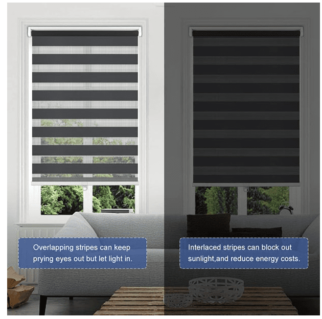 Royalcraft Cordless Zebra Blinds for Windows,36" W x 72" H White Dual Layer Zebra Roller Shades Blinds for Windows, Sheer or Privacy Light Control, Day and Night Window Shades for Living Rome, Office