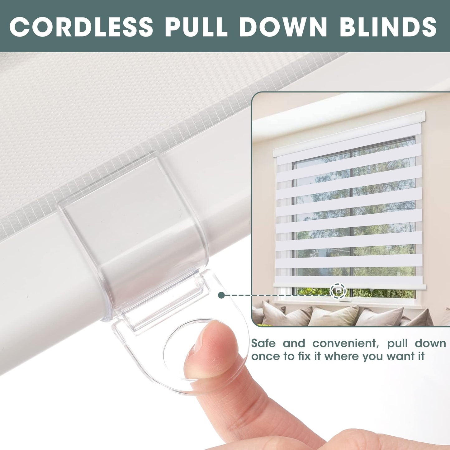 Royalcraft Cordless Zebra Blinds for Windows,36" W x 72" H White Dual Layer Zebra Roller Shades Blinds for Windows, Sheer or Privacy Light Control, Day and Night Window Shades for Living Rome, Office