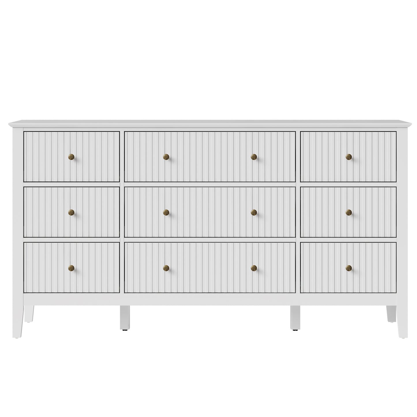Royalcraft Fluted 9 Drawer Dresser, 59'' Wide Modern Chest of Drawers with Metal Handles, Wooden TV Stand Storage Organizer for Bedroom, Living Room, Entryway, White