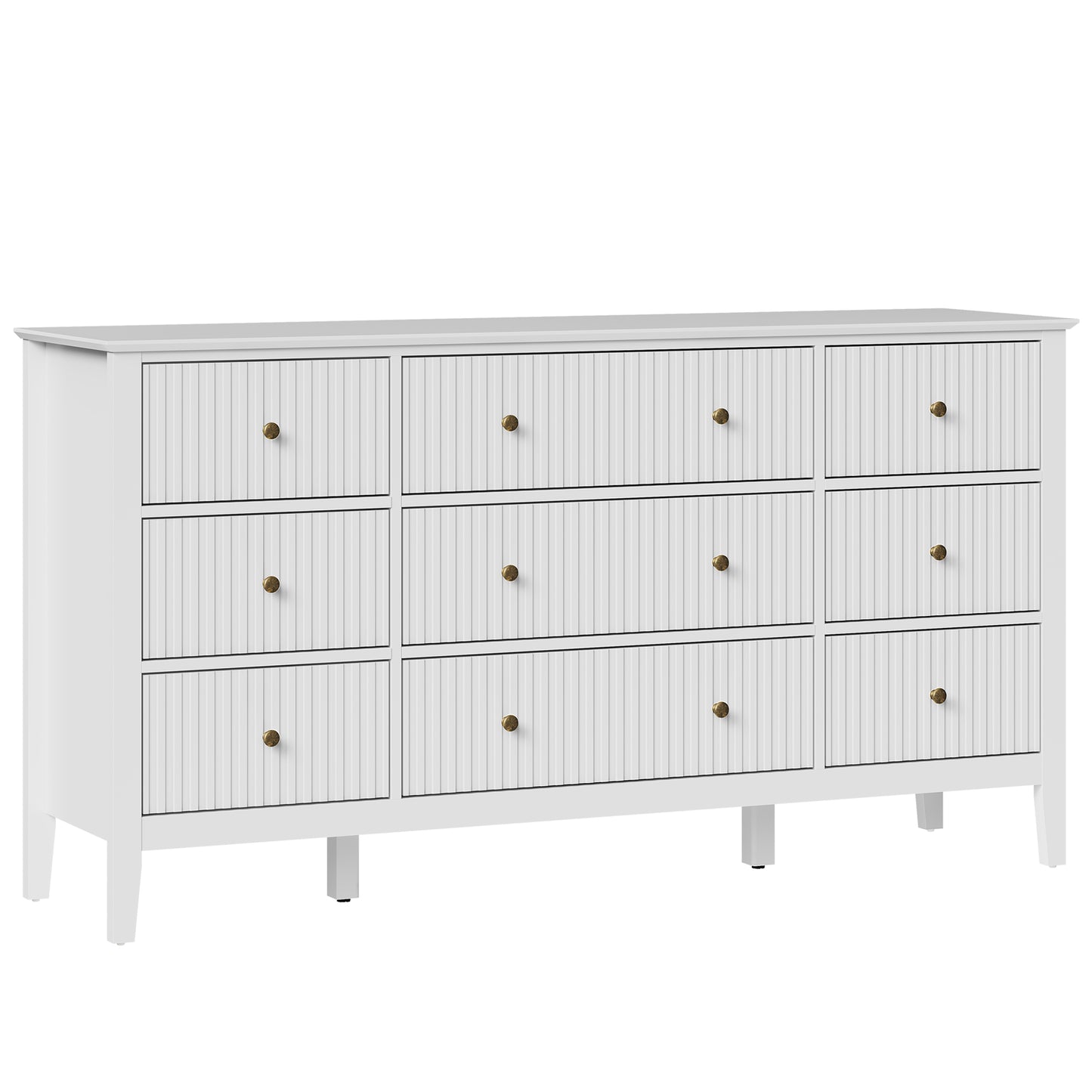 Royalcraft Fluted 9 Drawer Dresser, 59'' Wide Modern Chest of Drawers with Metal Handles, Wooden TV Stand Storage Organizer for Bedroom, Living Room, Entryway, White