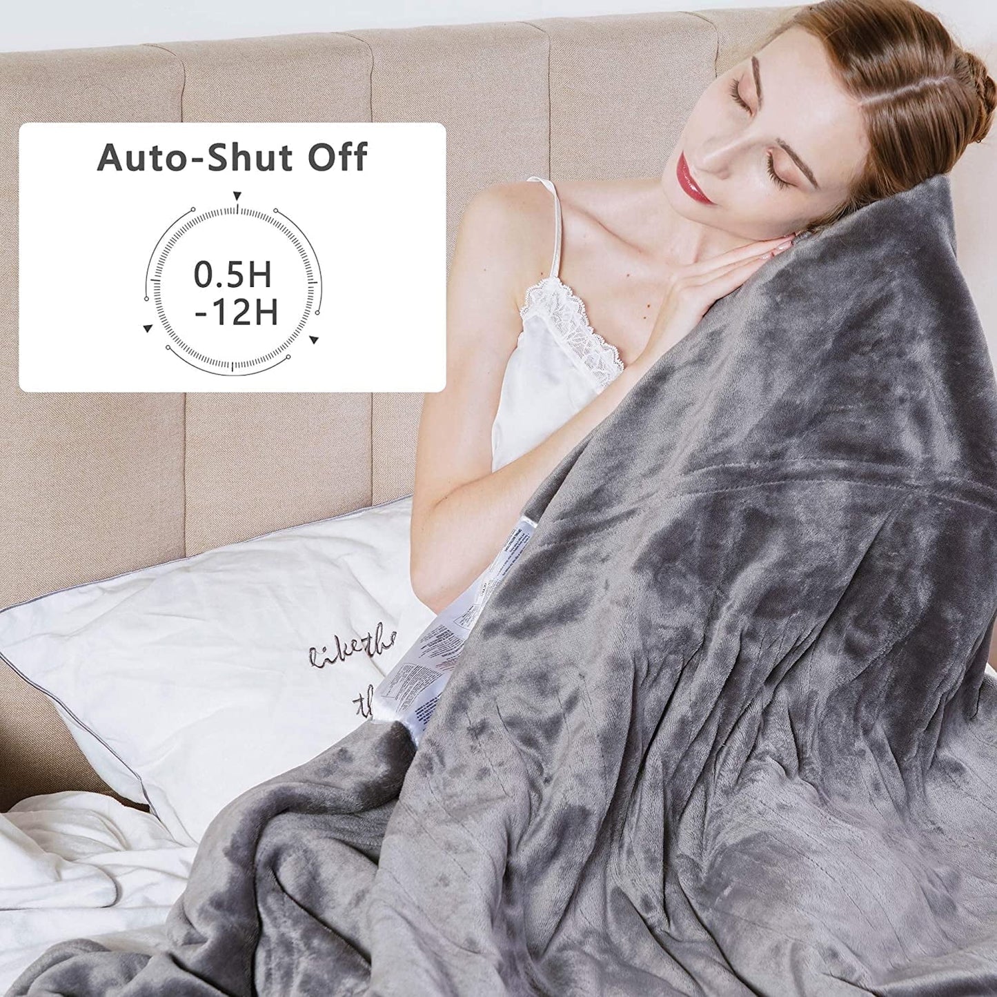 Royalcraft Electric Blanket Queen Size with Dual Control, 10 Heating Levels& 12 hours Auto-off, Overheat Protection, Grey