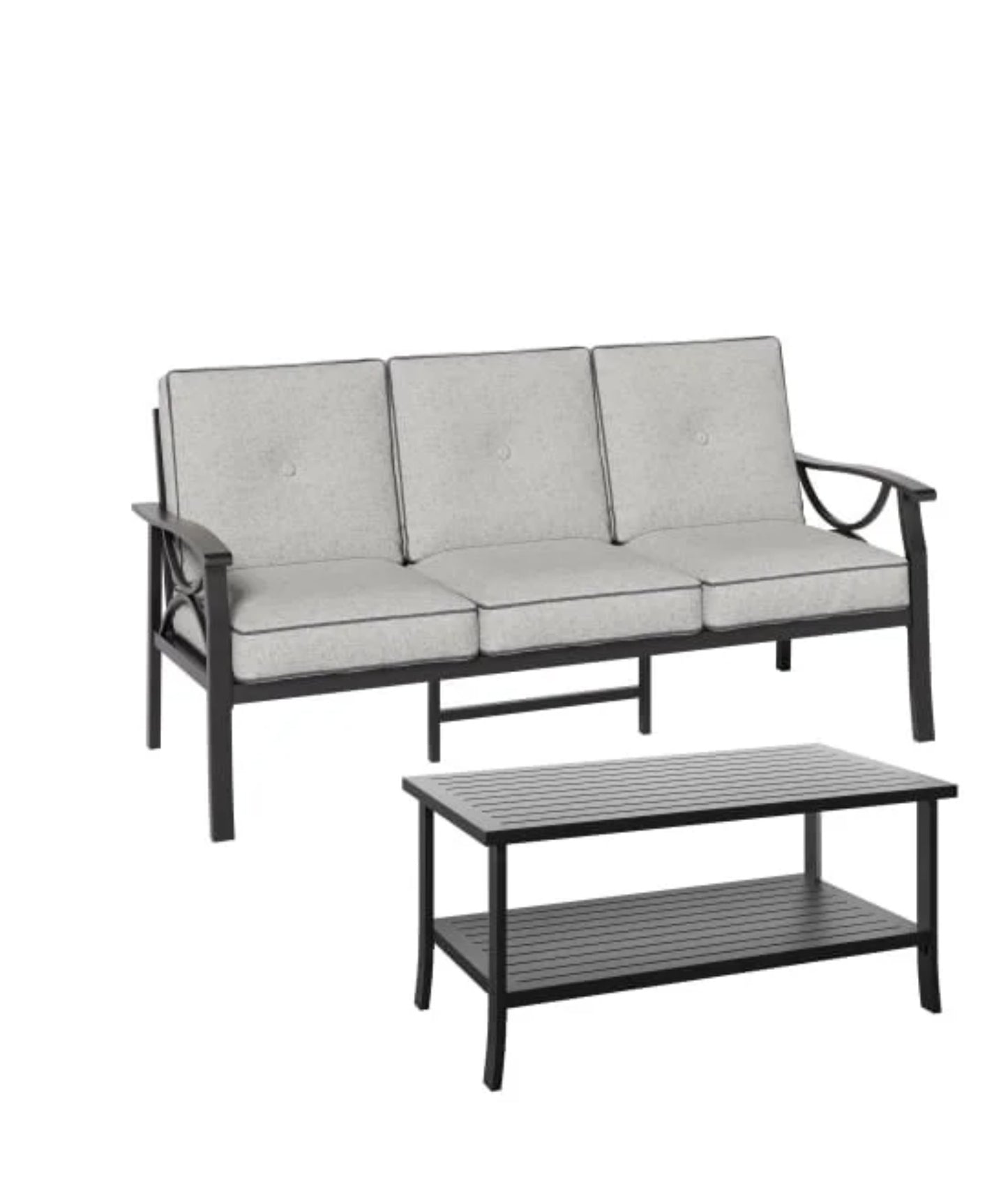 Royalcraft Metal Outdoor furniture set, All-Weather Metal Patio 3-seat Sofa with Coffee table, Patio Sofa set for Porch Backyard Garden, Black
