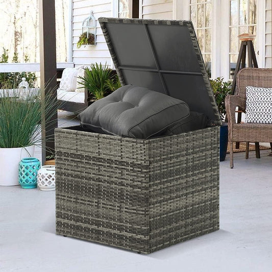 Royalcraft Wicker Storage Box, Rattan Bin Deck Box for Cushions, Tools and Toys Gray for Garden Beach Balcony and Poolside
