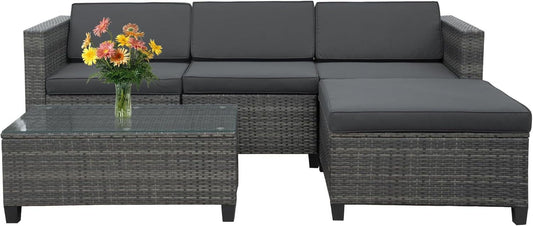 Mayincolor 5 Piece Outdoor Patio Sectional Furniture Set, Weather Resistant Rattan Outside Couch, Waterproof Conversation Sofa for Balcony, Porch, Backyard, Deck, Garden, Grey