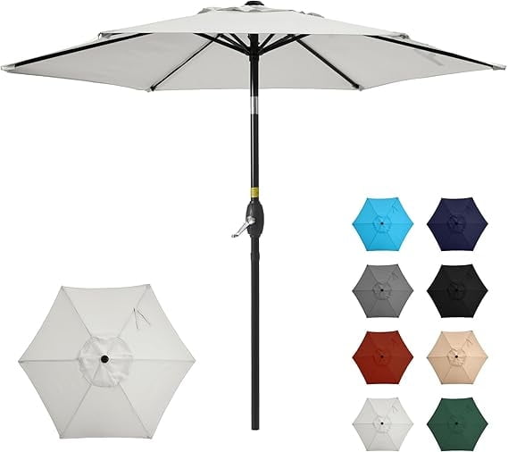 7.5ft Outdoor Patio Umbrella, Patio Umbrella, Market Umbrella, Luxury Metal Pole Umbrella with Push Button Tilt and Crank, 6 Ribs, Polyester Canopy