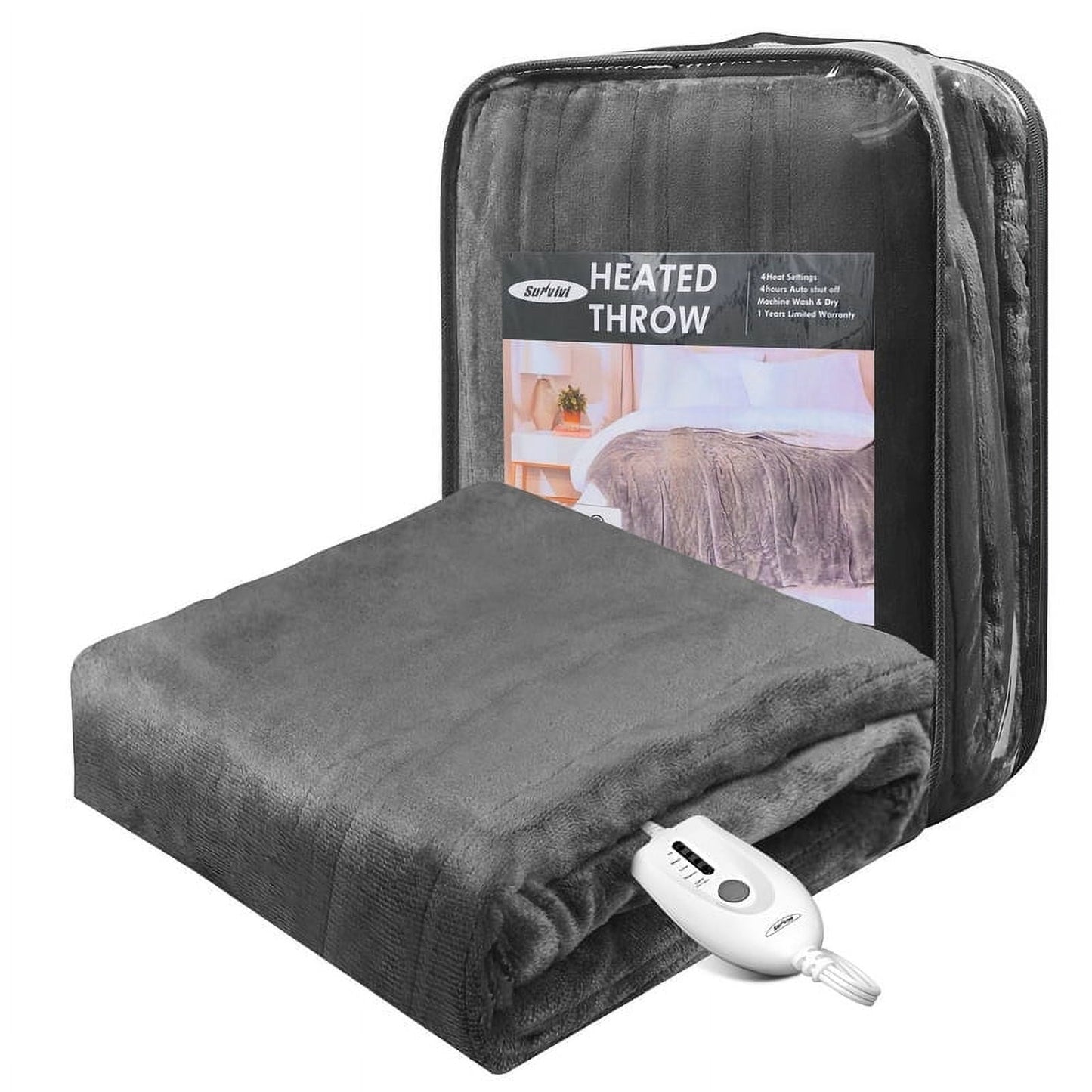 Royalcraft 50" x 60" Electric Blankets Heated Throw Soft Flannel Heating Blanket with 4 Hours Auto Off, ETL Certified, Grey