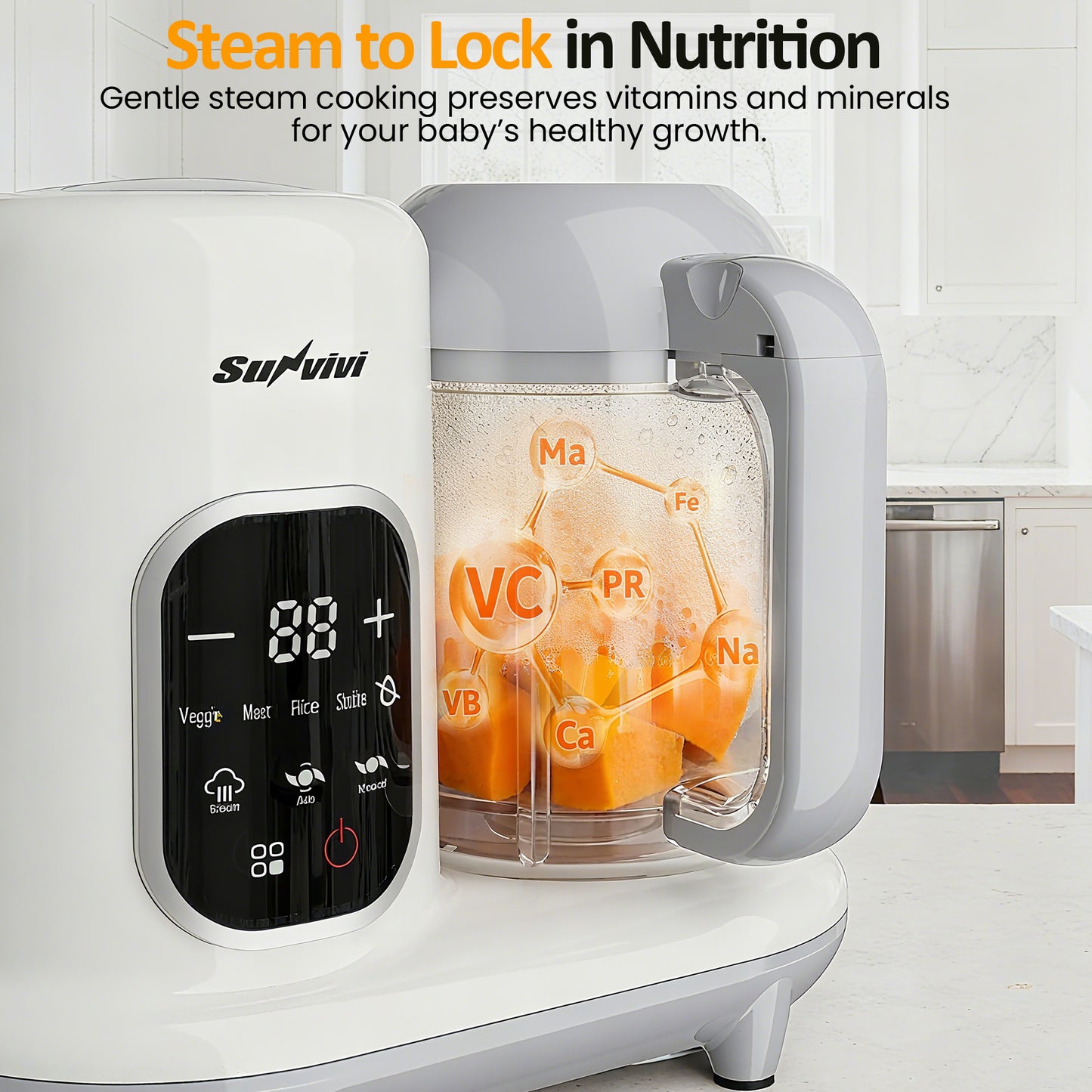 Royalcraft All-in-One Baby Food Maker with Steamer, Blender, Heating & Stirring | LCD Display, Self-Clean Baby Food Processor