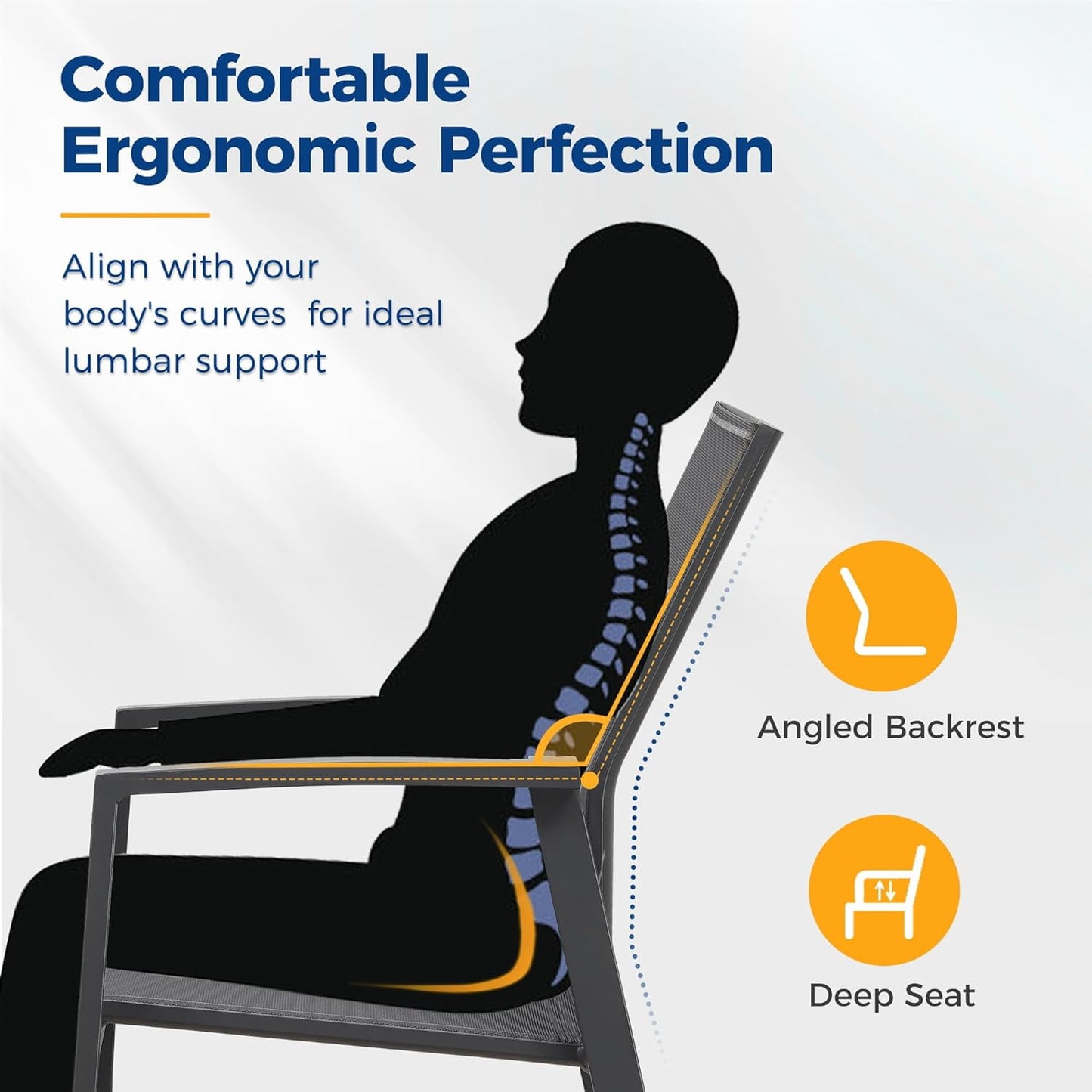 Superjoe Outdoor Patio Aluminum Dining Chairs Set of 4, Outside Stackable Furniture for Lawn, Balcony, Quick-Drying Textilene Fabric, Grey