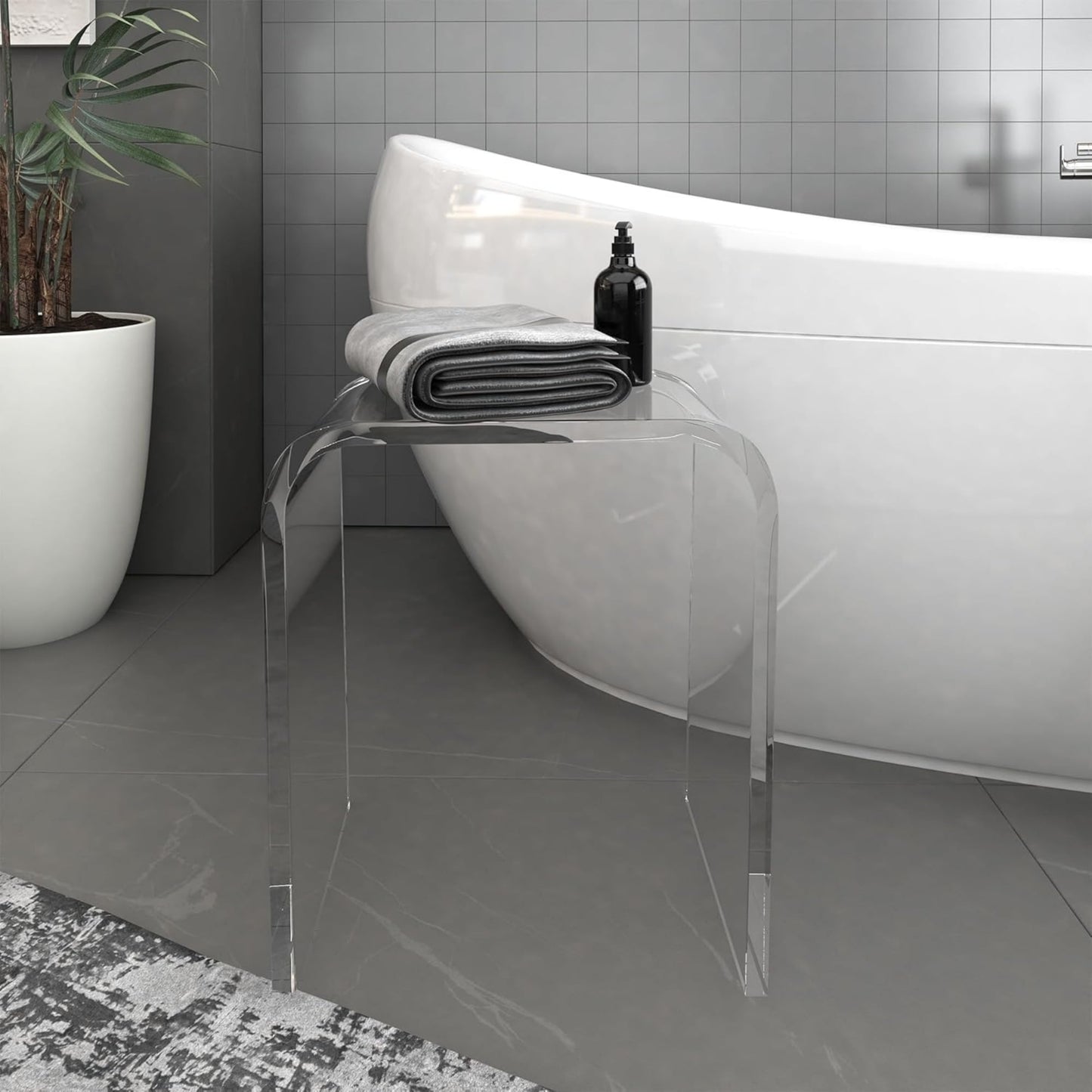 Superjoe Acrylic End Table, Contemporary Square Nightstand and Side Table, Clear Lucite Coffee Table with Waterfall Edges for Small Living Room, Bathroom, Bedroom and Office