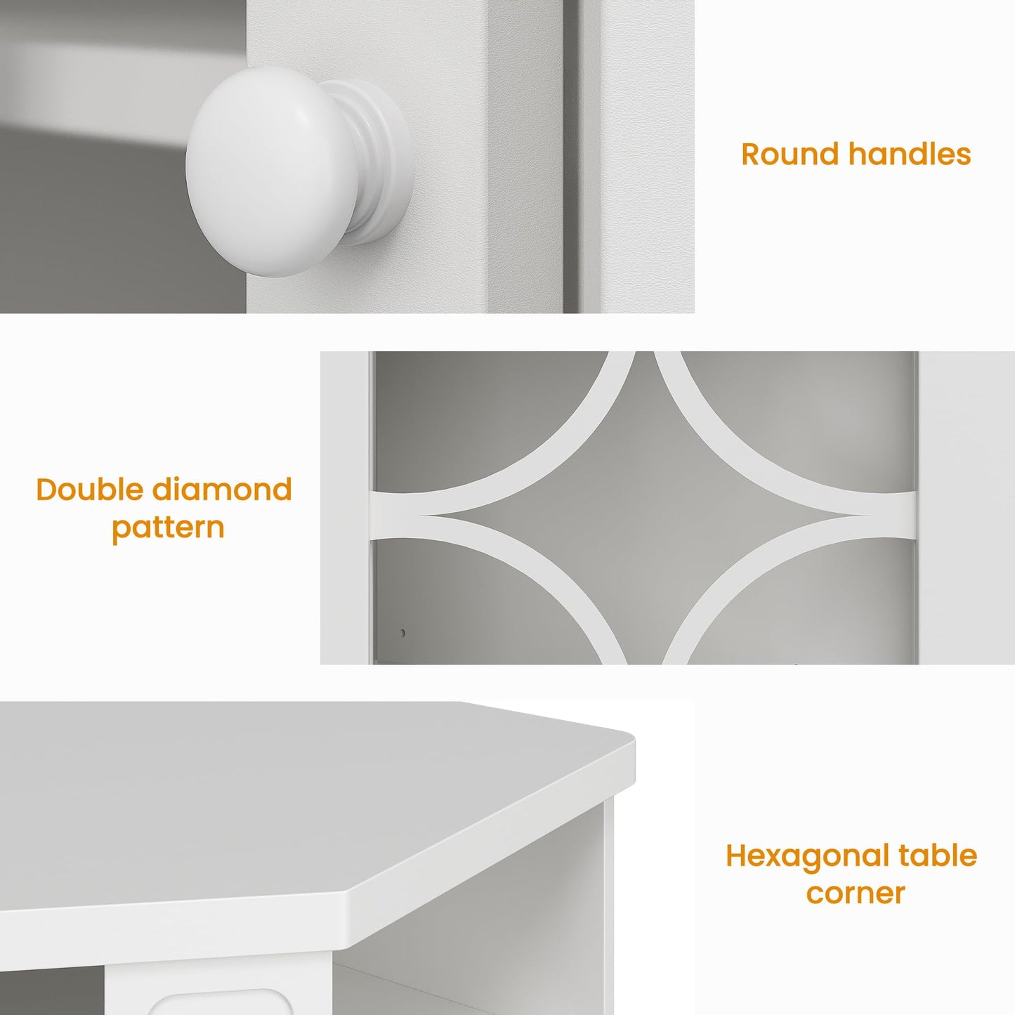 Heynemo Corner TV Stands for TVs up to 55'', Media Console Table with Adjustable Shelves, Acrylic Doors with Double-Diamond Design, Wood Modern Entertainment Center for Living Room Bedroom, White