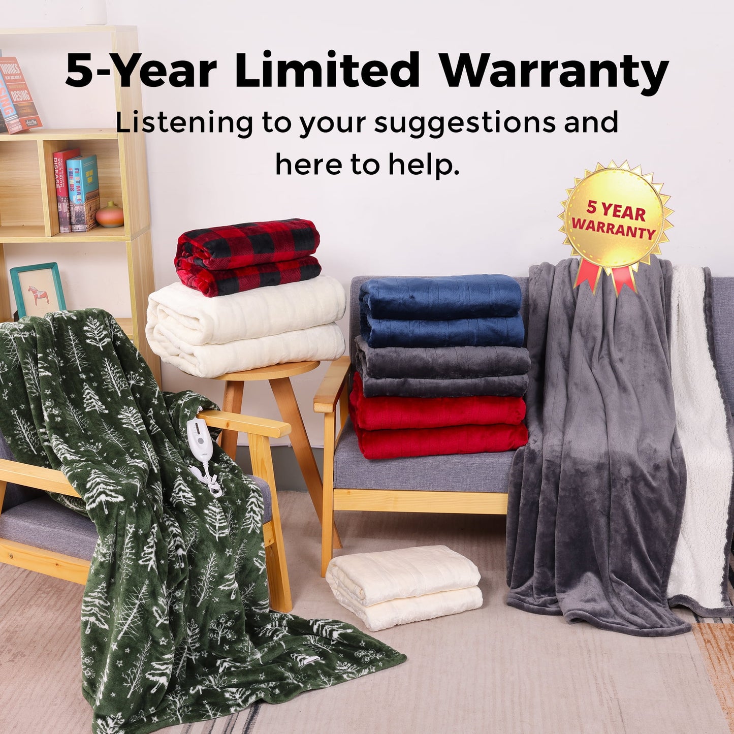 Royalcraft 50" x 60" Electric Blankets Heated Throw Soft Flannel Heating Blanket with 4 Hours Auto Off, 5 Years Warranty, ETL Certified, Machine Washable, Red & Black