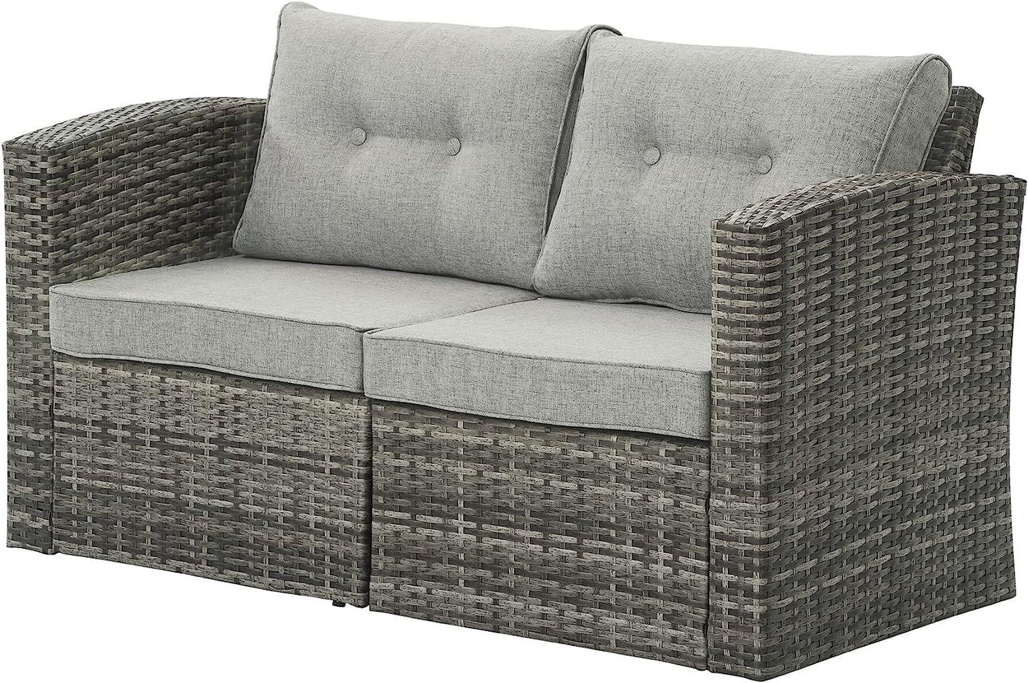 RoyalCraft Modular Collections Patio Sofa Chair with Ottoman, Outdoor Brown Rattan Lounger Sofa Chair Set with Seat and Back Cushions, Aluminum Frame