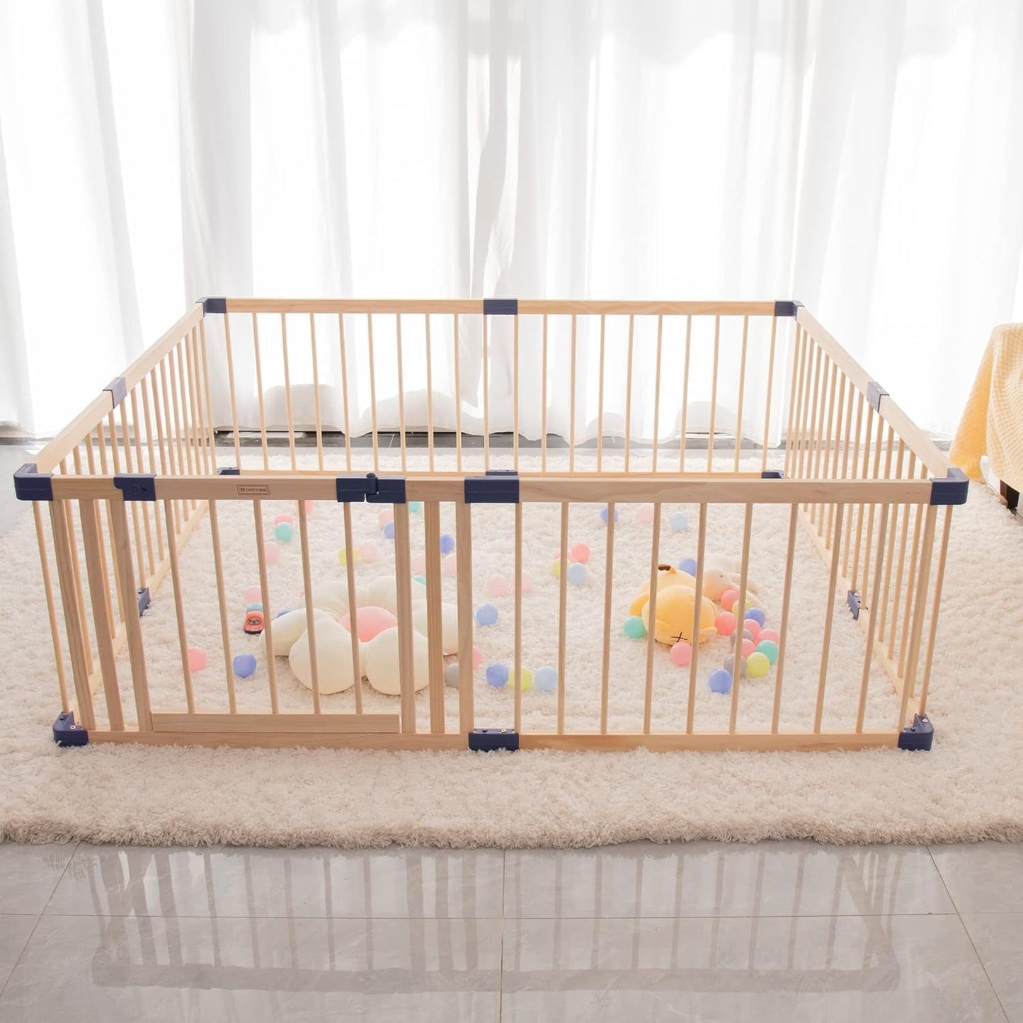 CozyHome Baby Playpen Kids Fence with Safety Gate, Activity Play Center, Safety and Anti-Drop Function, Safety Play Yard Indoor Outdoor Pure Wooden Baby Playpen (71"*63"*24")