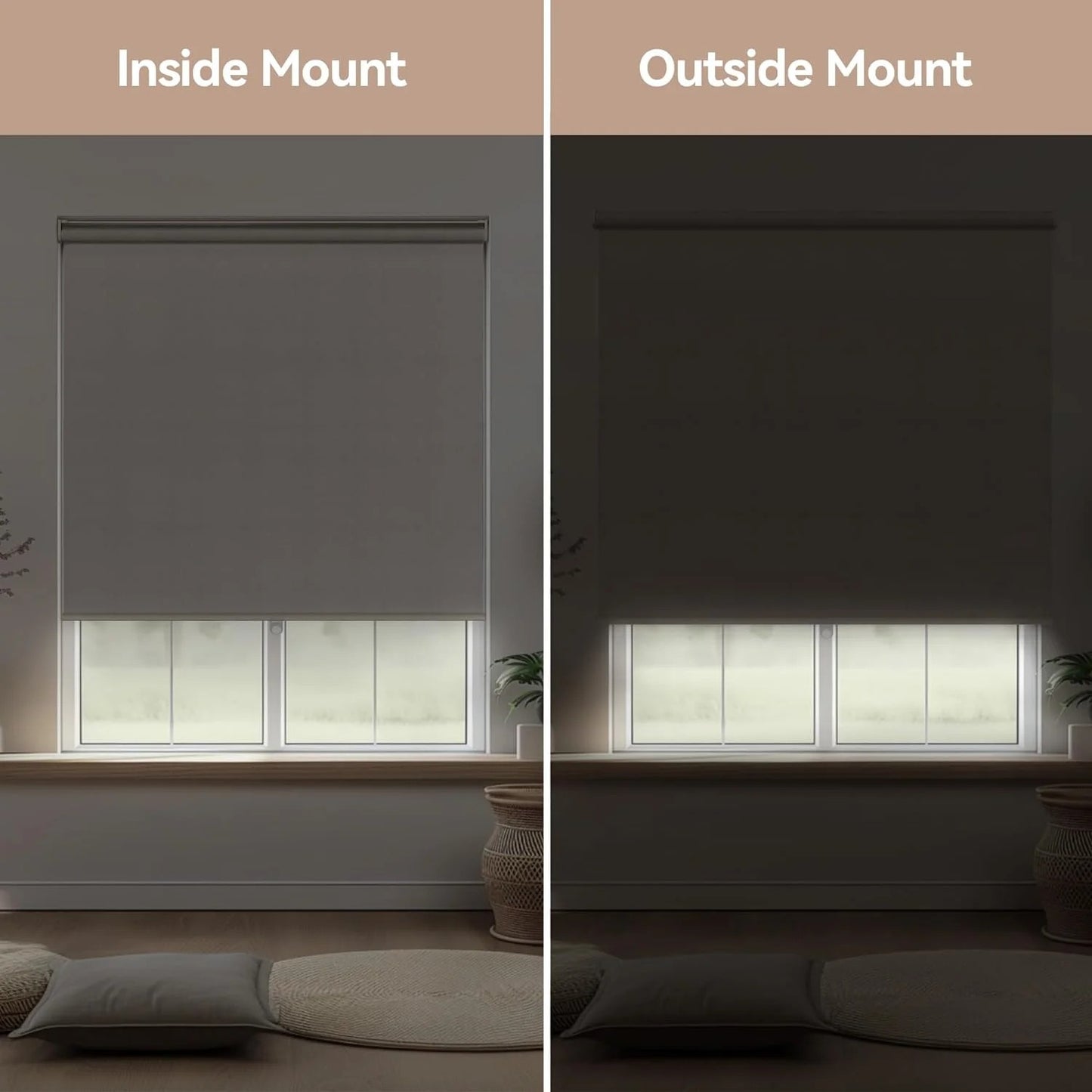 100% Blackout Roller Shades for Windows, Pull Down Shades with Thermal Insulated Waterproof Fabric