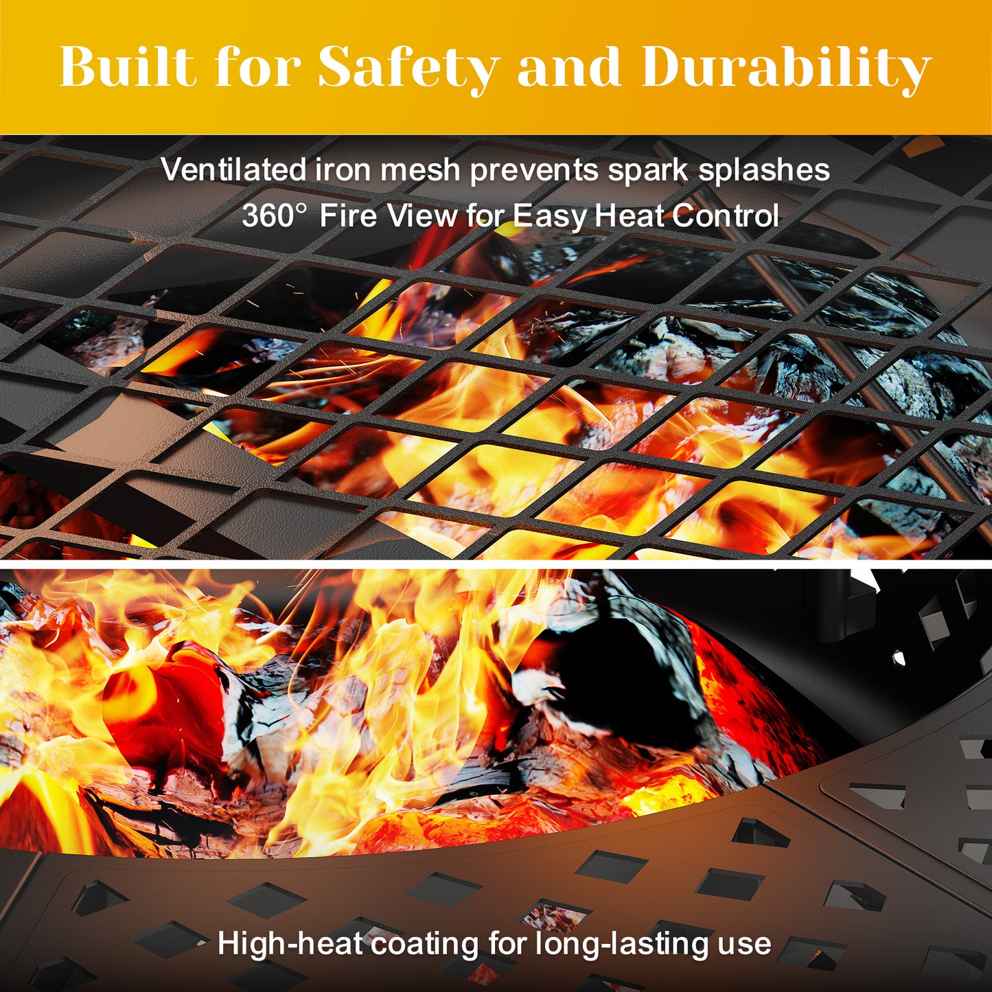 43'' Fire Pit with 2 Grills, Outdoor Wood Burning Fireplace with Lid and Fire Poker, BBQ & Bonfire & Round Metal Table 3 in 1 for Patio, Backyard, Garden, Black