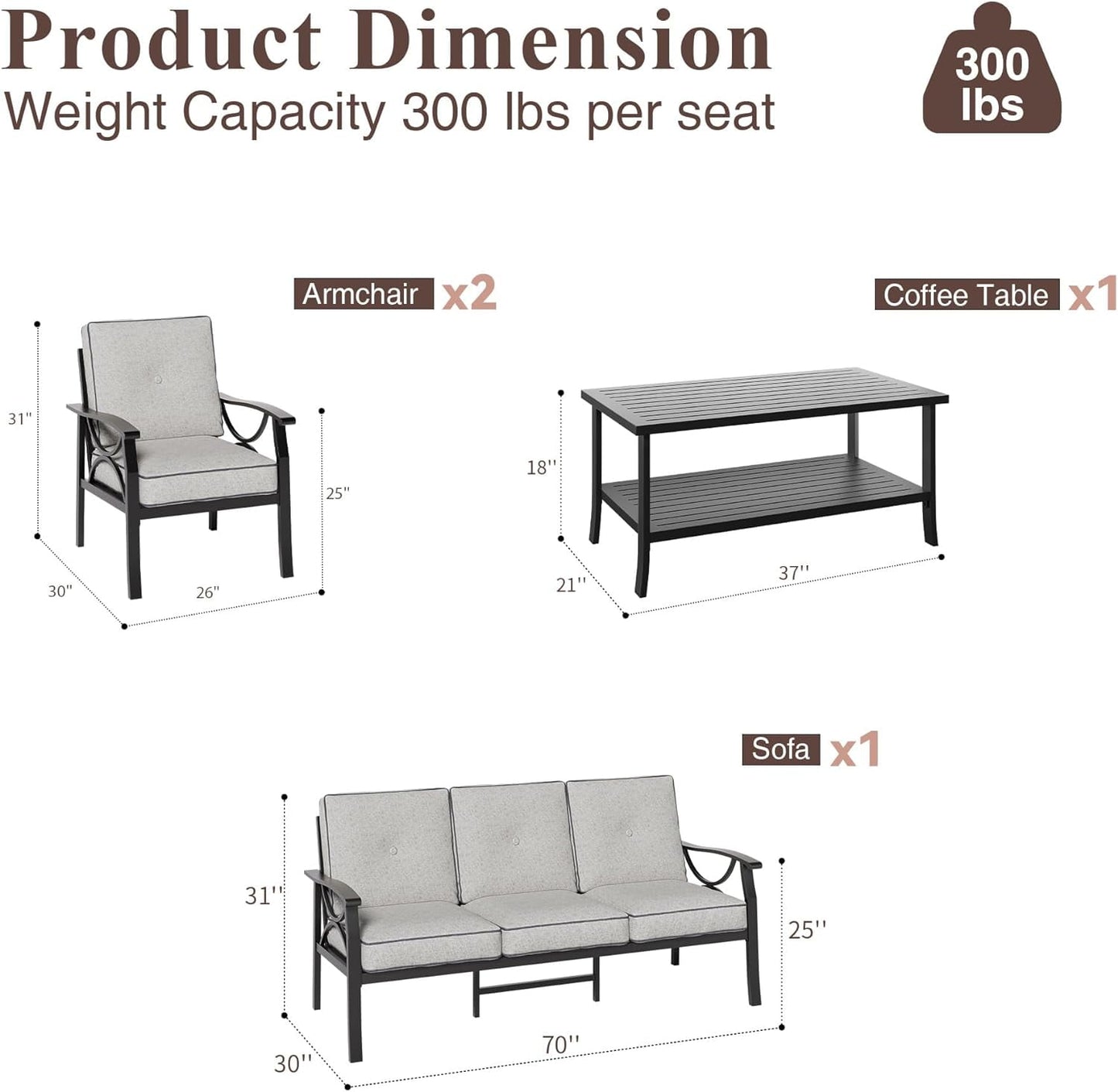 Royalcraft 4 Steel Water-resistant Outdoor Conversation Sets with Armchair and Sofa, Black/Grey
