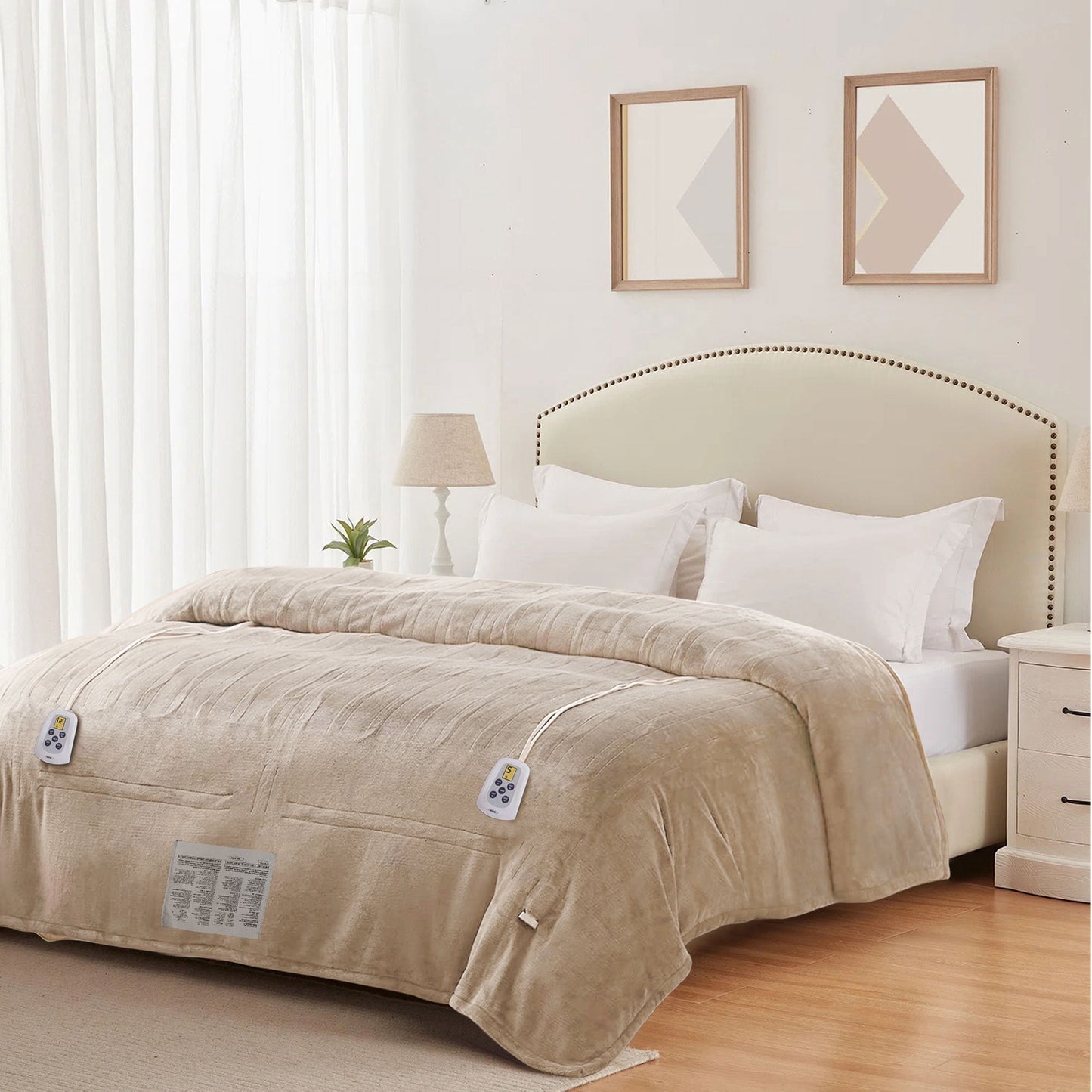 Royalcraft Electric Blanket Queen Size with Dual Controllers,10 Heating Levels& 12 Hours Auto-off, Blue