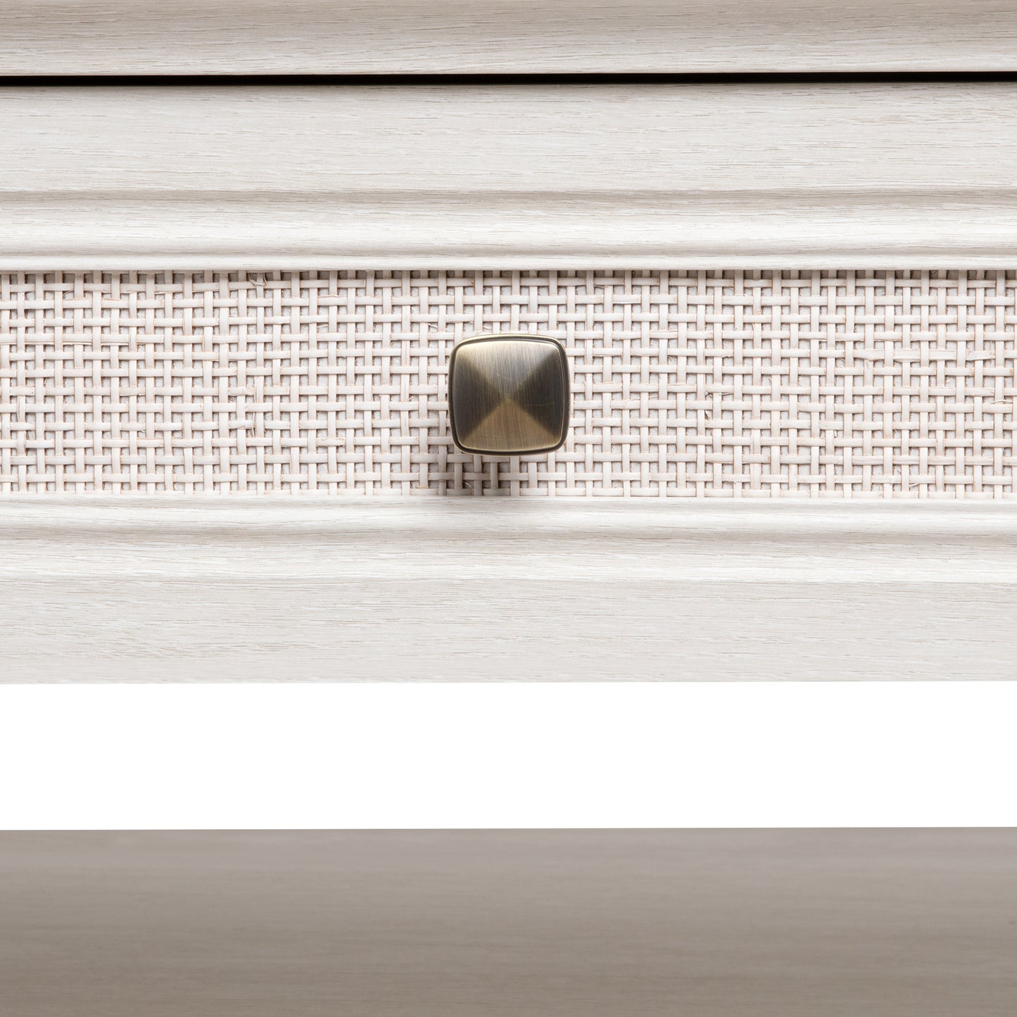 Royalcraft Farmhouse Coffee Table, Boho Tea Table with 2 Rattan Decor Drawers, Accent Center Sofa Table with Storage Shelf, 2 Tier Coffee Table for Bedroom, Living Room, Home Office, Grayish White