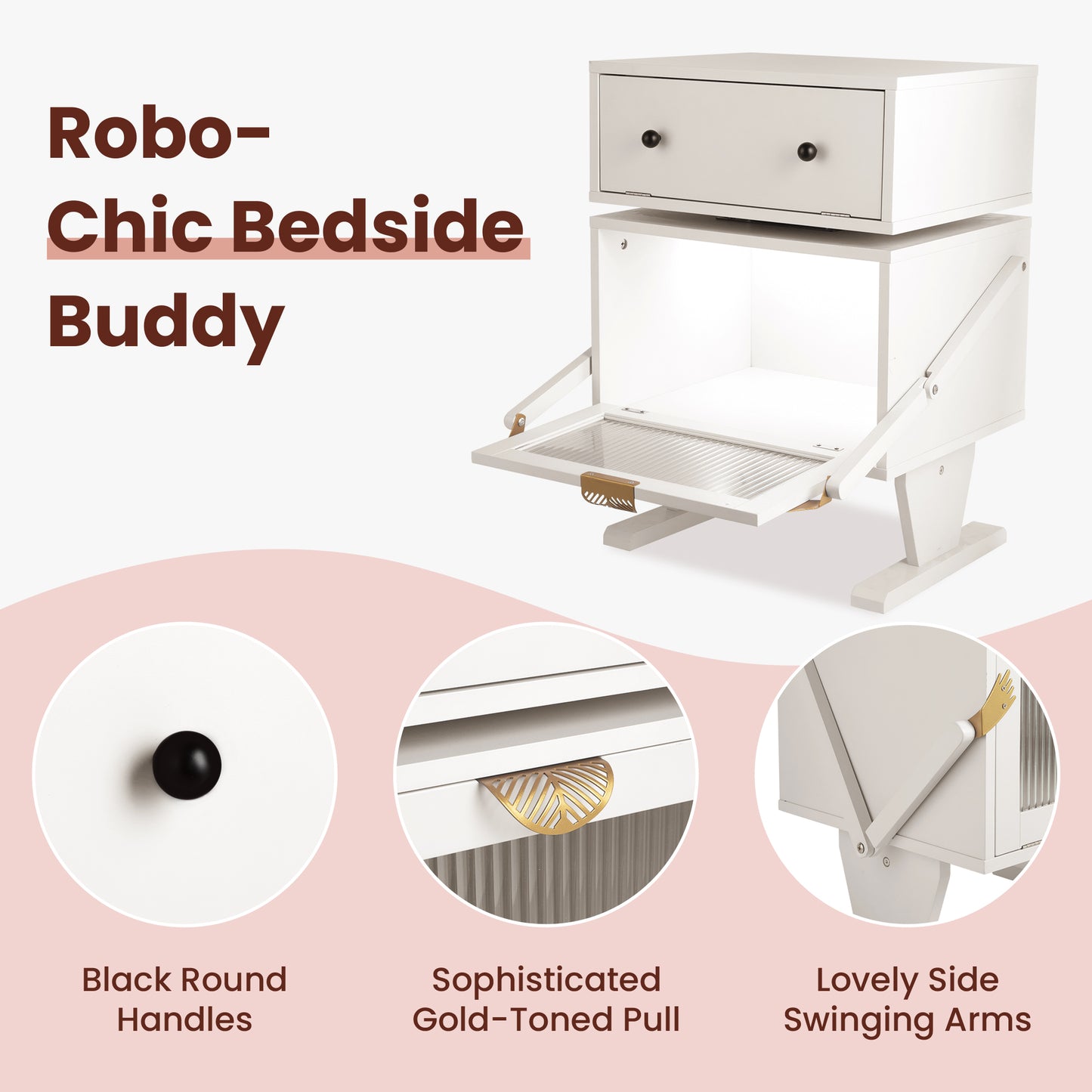 Nightstand with 360° Rotating Drawer and LED Light Strip