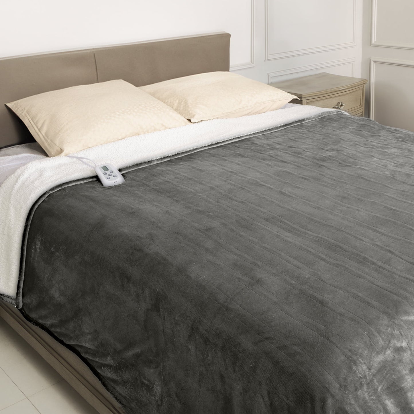 RoyalCraft Electric Heated Blanket, 84" x 62" Twin Size Electric Blanket with 10 Heating Levels and 12 Hours Auto-Off, Soft Flannel and Sherp Blanket with ETL & FCC Certification, Grey