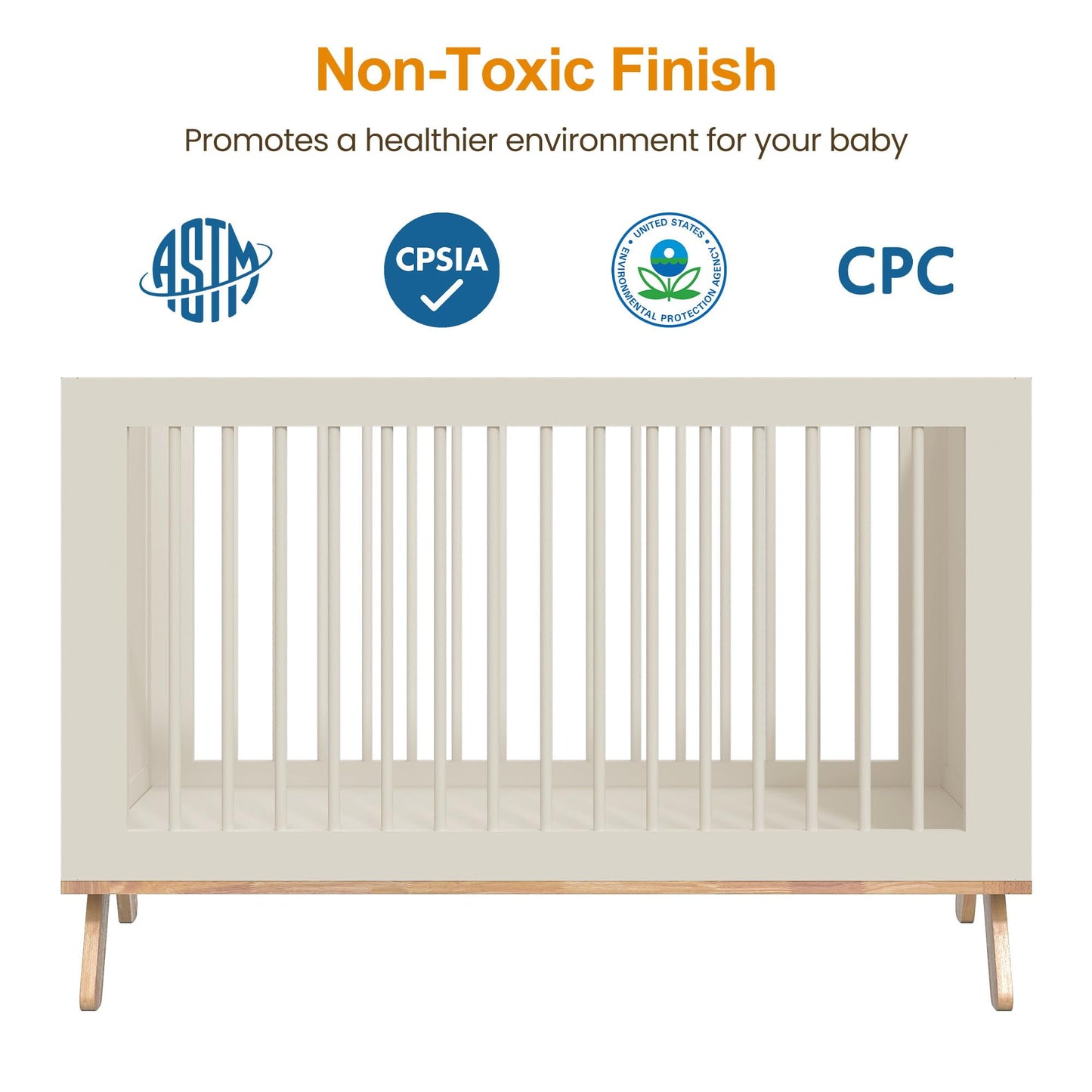 CozyHome 4-in-1 Convertible Crib, Wooden Baby Crib Bed, Crib Converts to Toddler Bed Daybed and Desk, Baby Furniture, Grey