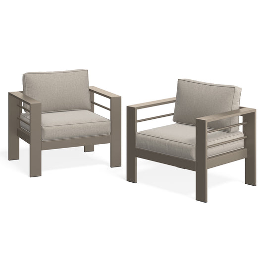 ROYALCRAFT Patio Furniture Metal Armchair Set of 2, Metal Outdoor Chairs with Upgraded Cushions, All-weather Outdoor Single Sofa for Balcony, Garden, Deck, Backyard, Beige