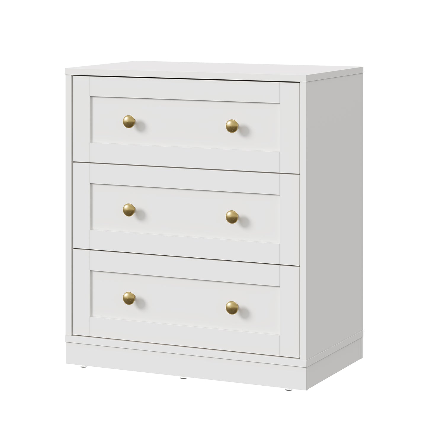 Royalcraft 3 Drawer Nightstand, Large Bedside Table with Golden Round Knobs, Modern Wood End Table, Accent Side Table Chest of Drawers for Bedroom, Living Room, Hallway, Closet