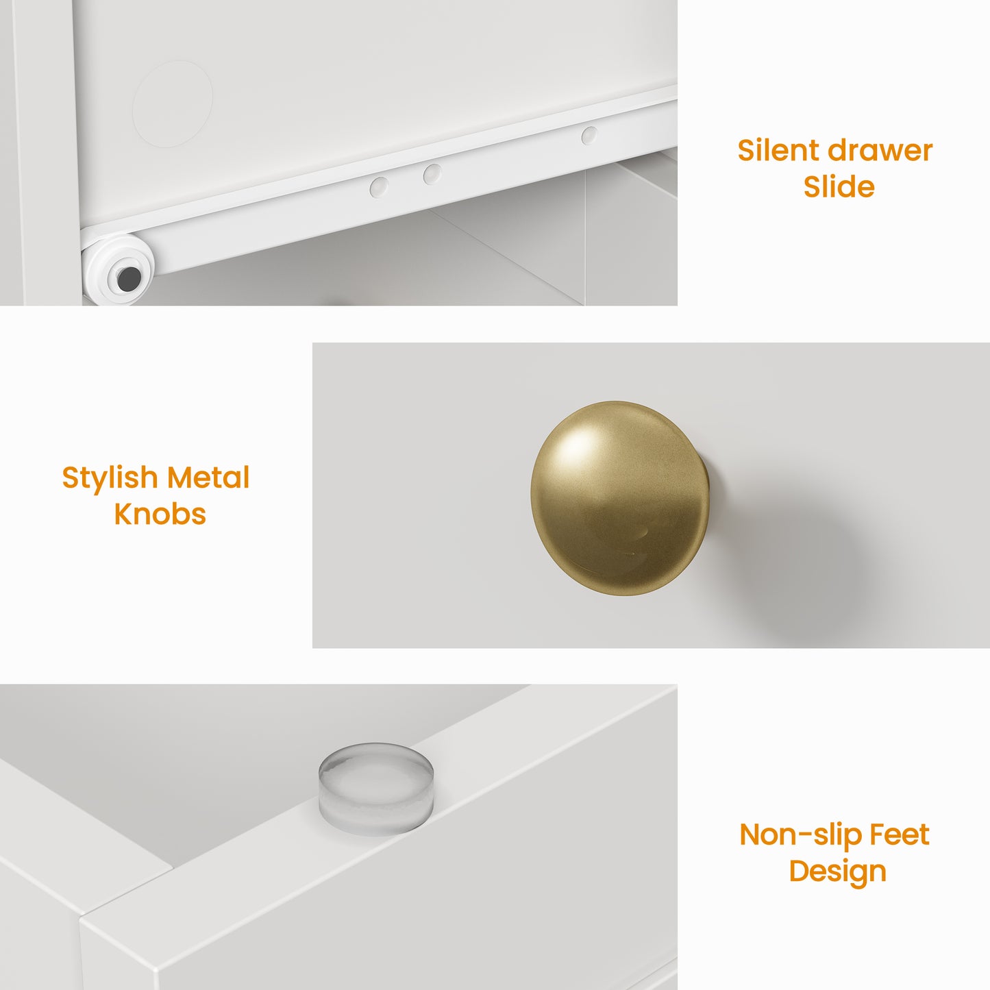 Royalcraft 3 Drawer Nightstand, Large Bedside Table with Golden Round Knobs, Modern Wood End Table, Accent Side Table Chest of Drawers for Bedroom, Living Room, Hallway, Closet