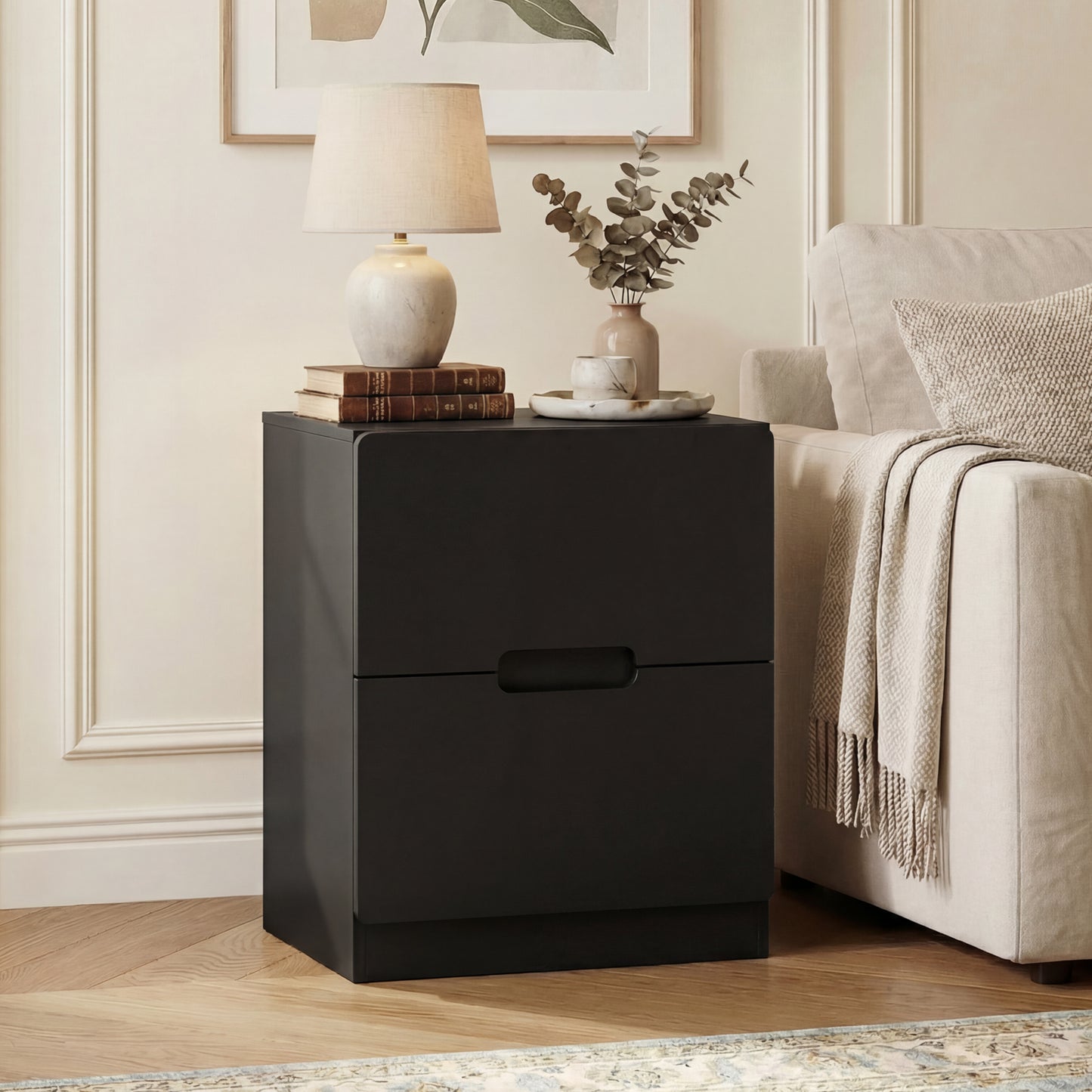 RoyalCraft 2 Drawer Nightstand, Modern Bedside Table with Handless Design, Wood Side Table for Bedroom, Living Room, Hallway