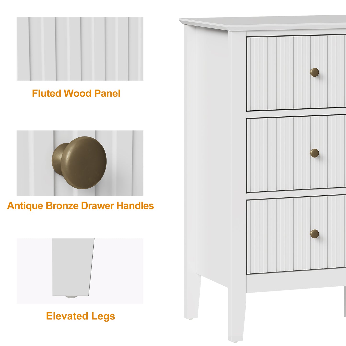 Royalcraft Fluted 9 Drawer Dresser, 59'' Wide Modern Chest of Drawers with Metal Handles, Wooden TV Stand Storage Organizer for Bedroom, Living Room, Entryway, White