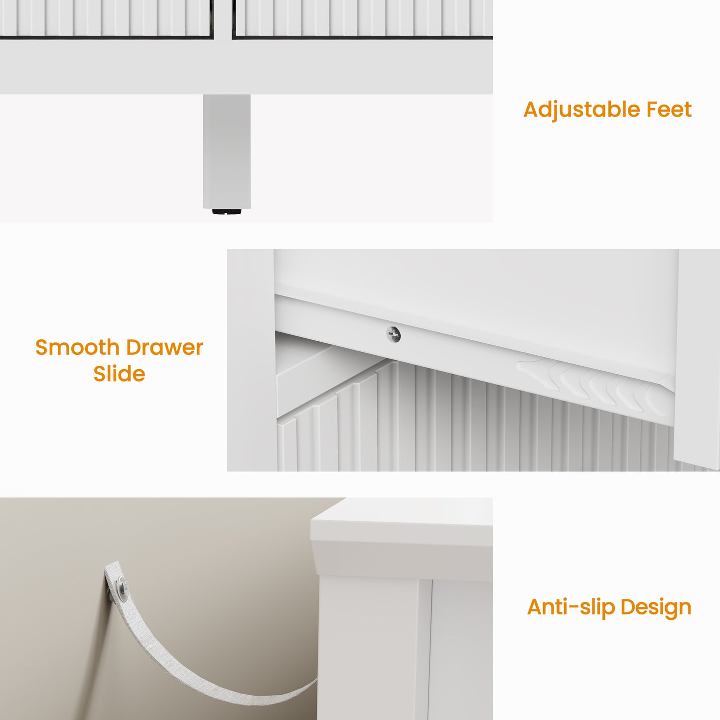 Royalcraft Fluted 9 Drawer Dresser, 59'' Wide Modern Chest of Drawers with Metal Handles, Wooden TV Stand Storage Organizer for Bedroom, Living Room, Entryway, White