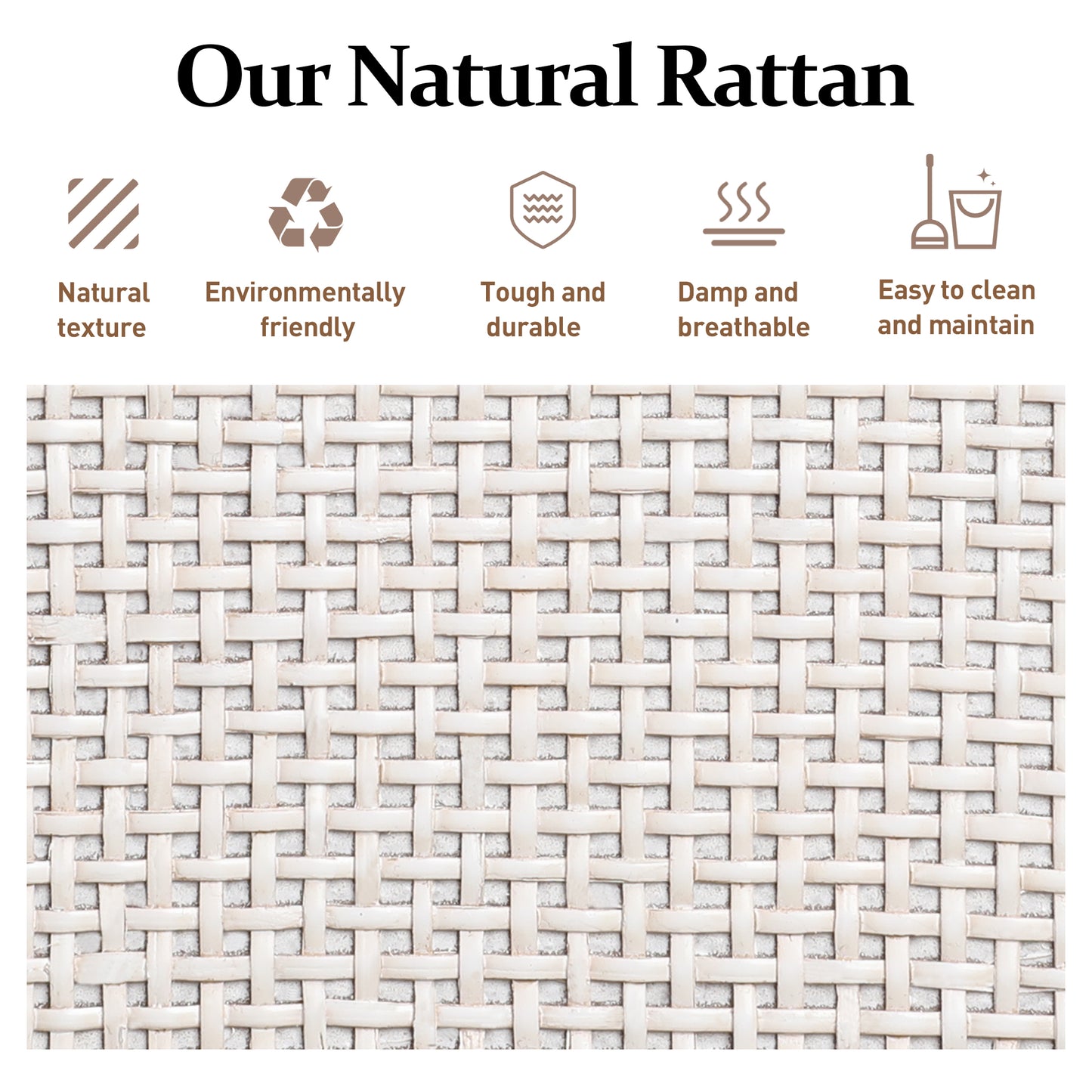 Royalcraft Farmhouse Coffee Table, Boho Tea Table with 2 Rattan Decor Drawers, Accent Center Sofa Table with Storage Shelf, 2 Tier Coffee Table for Bedroom, Living Room, Home Office, Grayish White