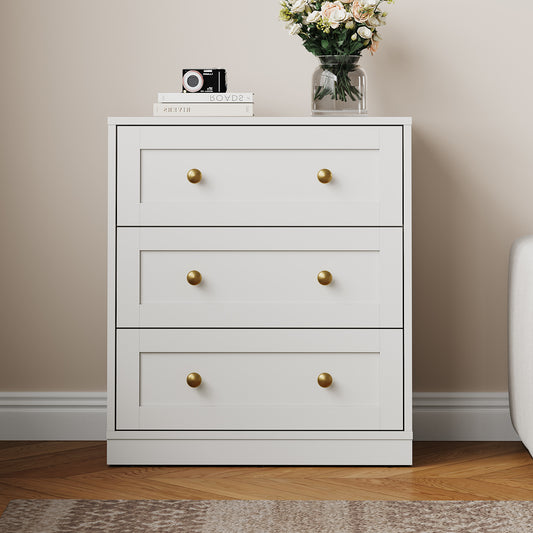 Royalcraft 3 Drawer Nightstand, Large Bedside Table with Golden Round Knobs, Modern Wood End Table, Accent Side Table Chest of Drawers for Bedroom, Living Room, Hallway, Closet