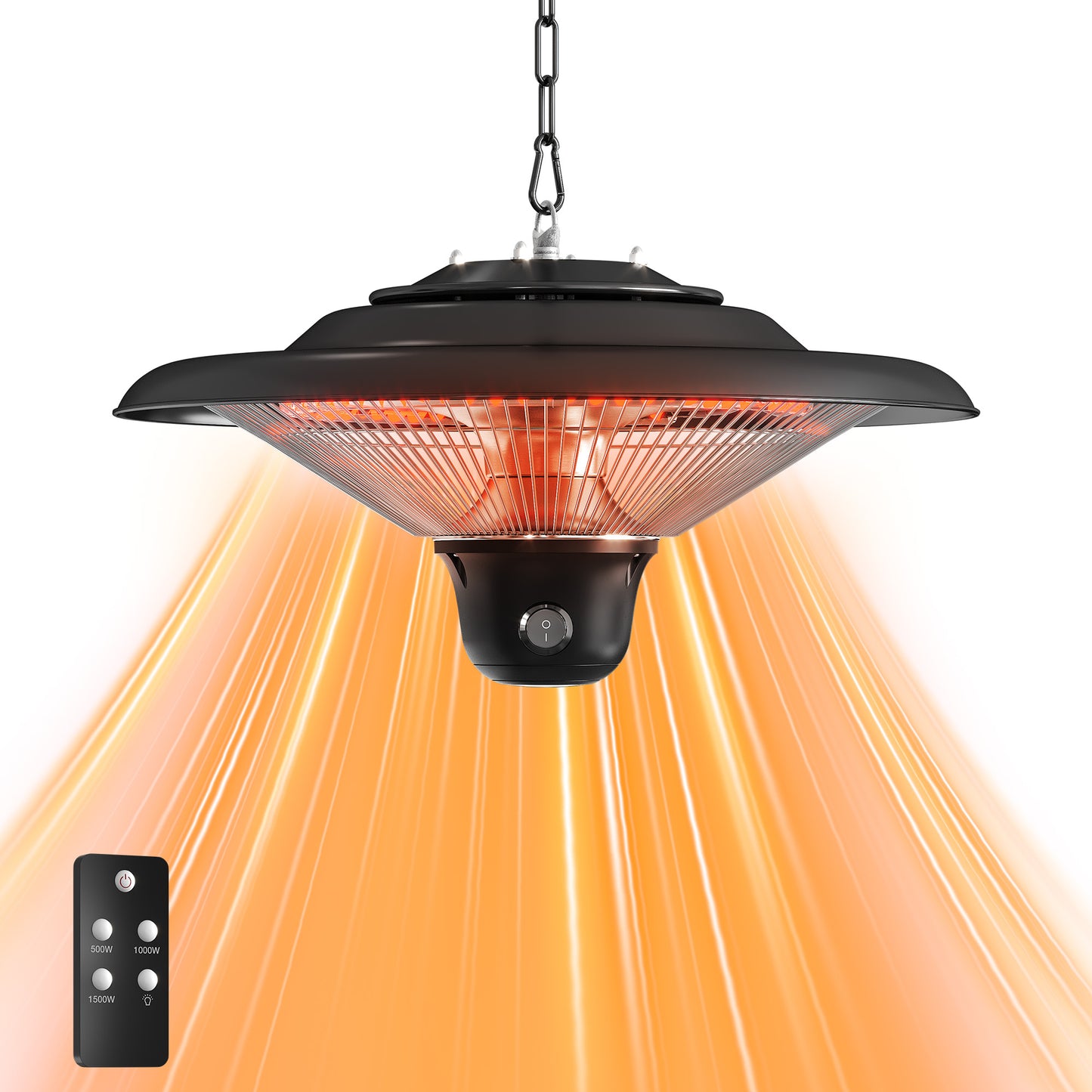 Outdoor Patio Heater, 1500W Outdoor Hanging Heater, Electric Infrared Hanging Heater with 3 Adjustable Modes, Waterproof Ceiling Heater for Porch, Garage, Balcony, Black