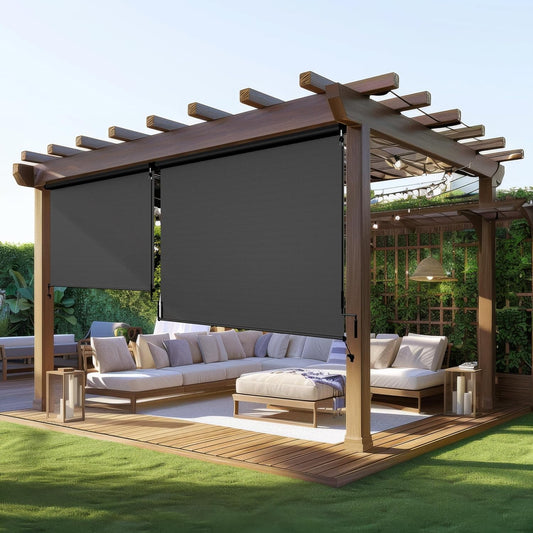 Outdoor Roller Shades for Patio New Material with 95% UV Protection, Cordless Patio Shades Roll Up Outdoor Blinds with Crank Handle for Shading, Protect Privacy, No Valance, (6' W X 6' L), Black