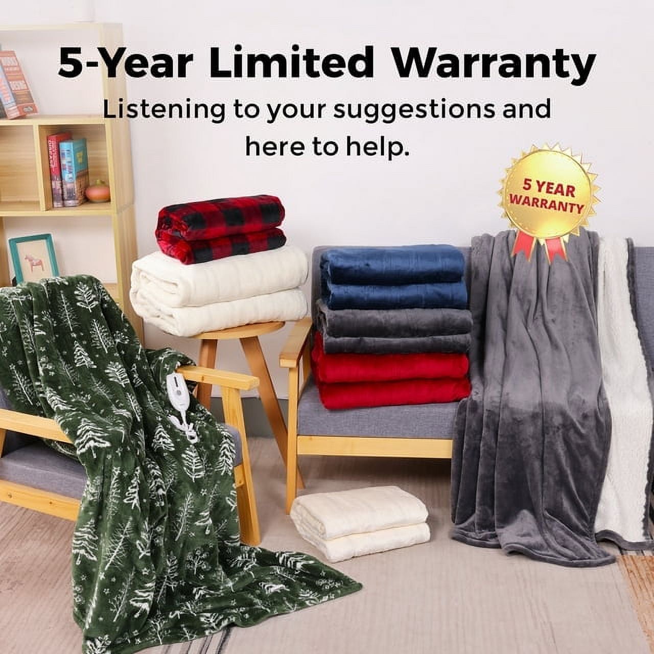 SUNVIVI Electric Blanket King Size with Dual Controllers,10 Heating Levels& 12 hours Auto-off,Overheat Protection,Blue