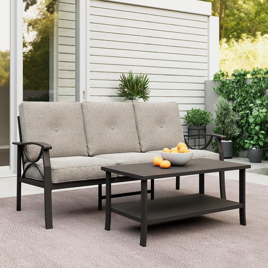 Royalcraft Metal Outdoor furniture set, All-Weather Metal Patio 3-seat Sofa with Coffee table, Patio Sofa set for Porch Backyard Garden, Coffee