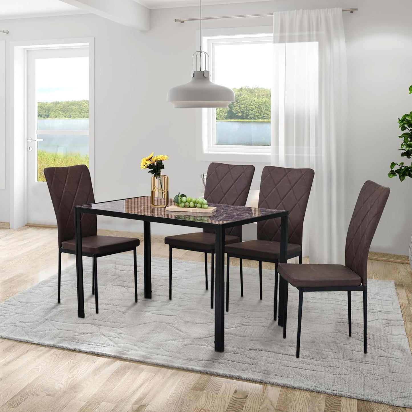 CozyHome 47" Dining Table for 2-4People, Rectangular Kitchen & Dining Room Tables, Brown Industrial Glass Style Apartment Dinning Room Dinette Tables for Eating Dinner