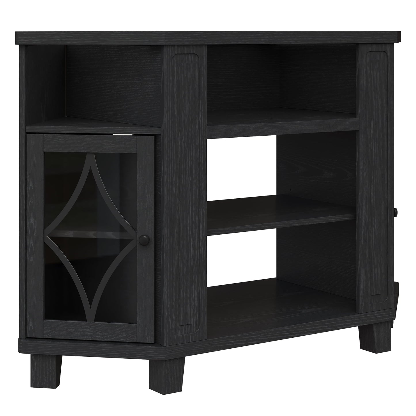 RoyalCraft Corner TV Stands for TVs up to 55'', Media Console Table with Adjustable Shelves, Acrylic Doors with Double-Diamond Design, Wood Modern Entertainment Center for Living Room Bedroom, Black