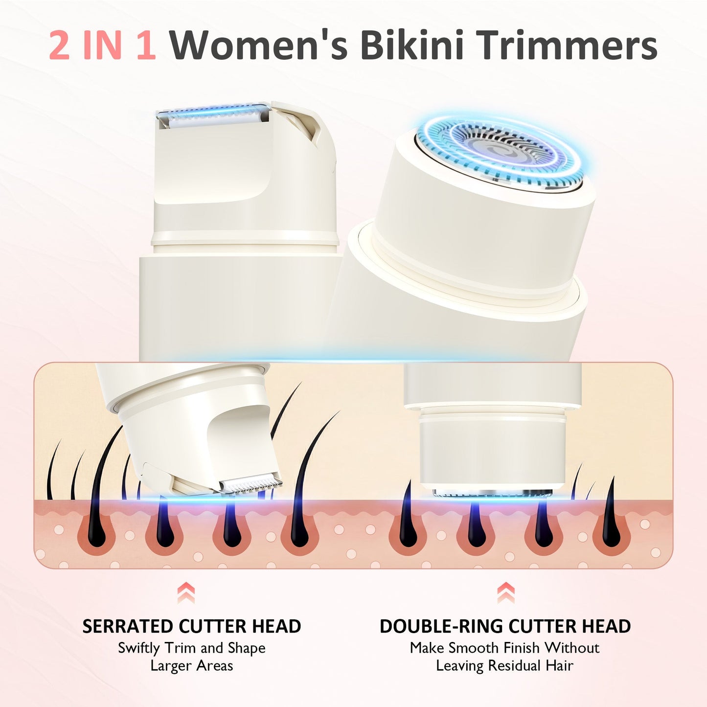 Royalcraft Versatile 2-in-1 Electric Bikini Trimmer for Women: Waterproof Pubic Razor for Face Body Bikini Underarm Leg Arm, White